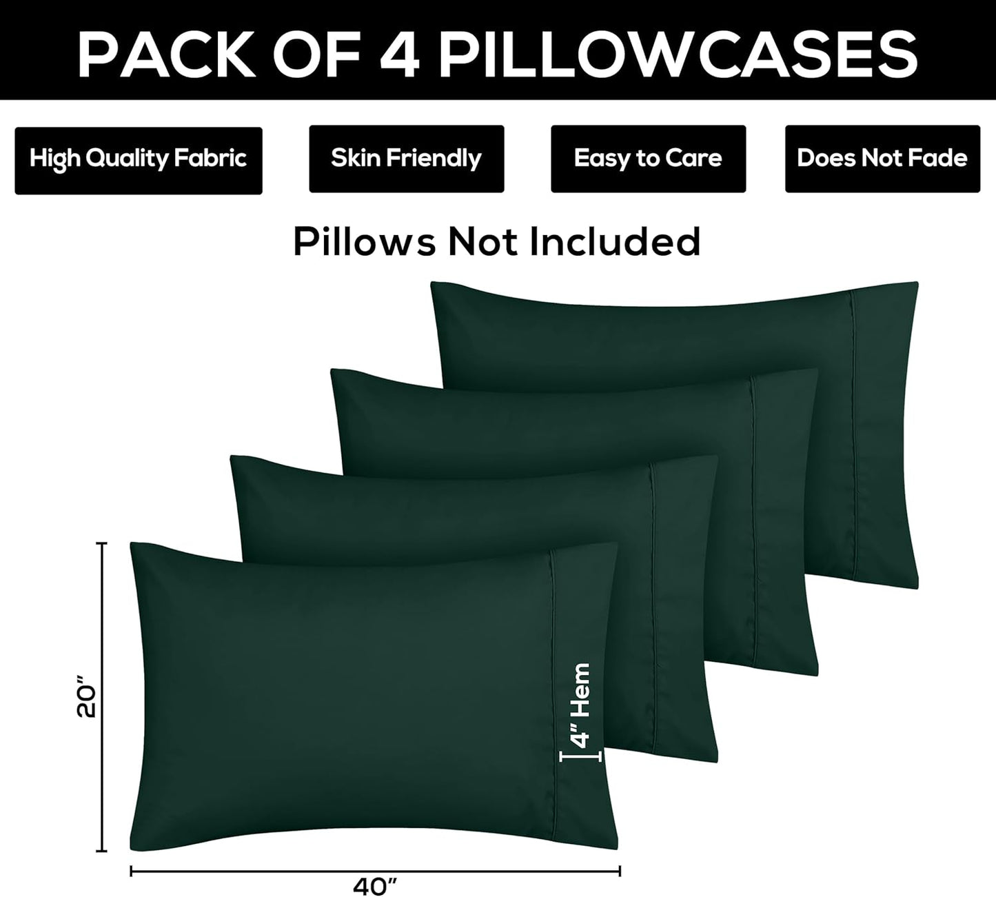 Utopia Bedding Queen Pillow Cases - Soft Brushed Microfiber - 4 Pack | Fade & Shrinkage Resistant - 20 X 30 Inches (Emerald)