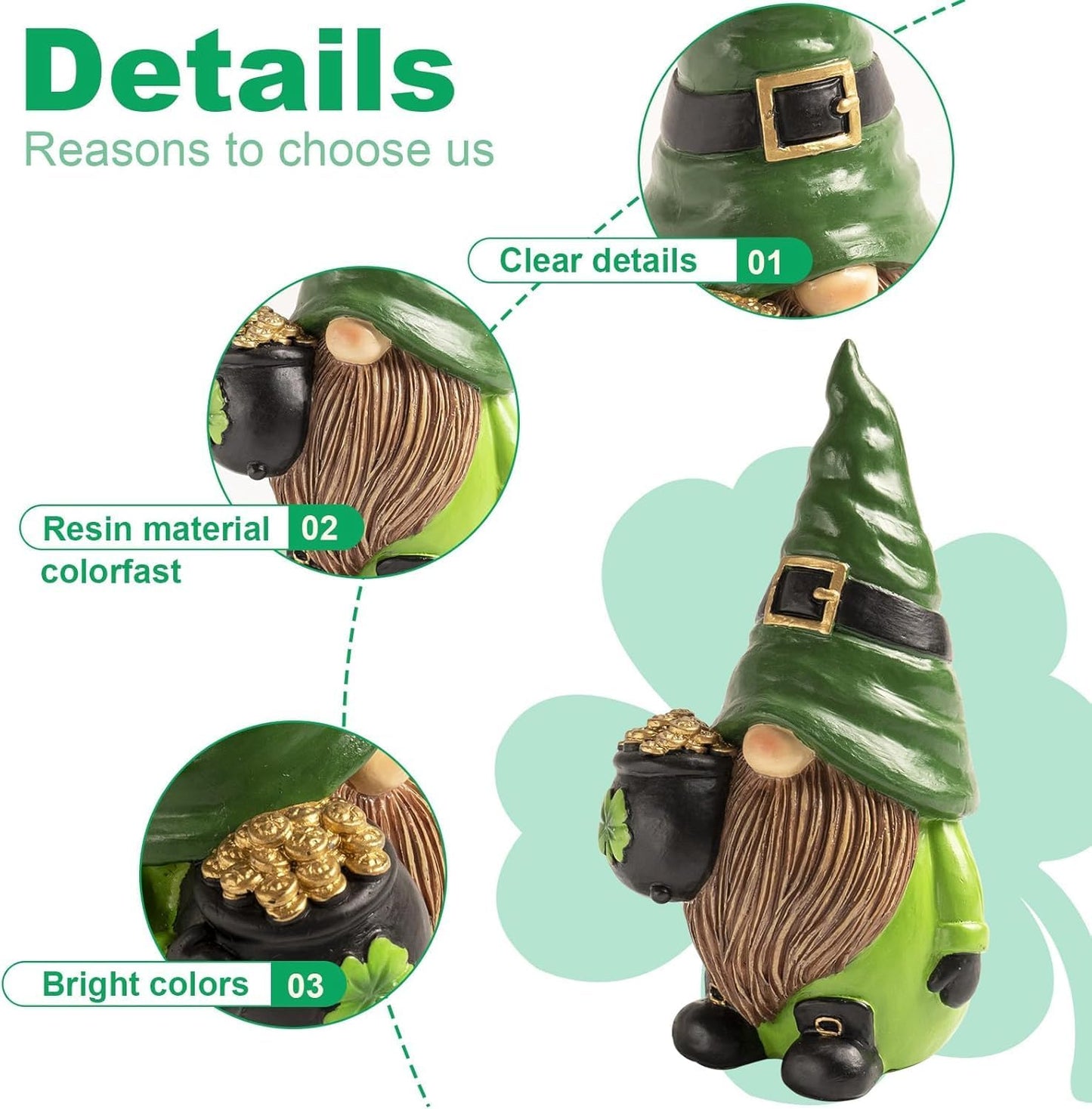 Skiennix St. Patrick's Day Gnomes - 5.1" Resin Leprechaun Figurines for Festive Table Decor | Irish Gifts