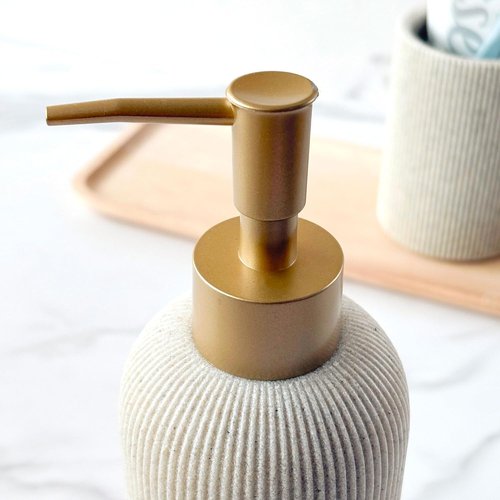 Lunestella Hand Soap Dispenser - Luxury Sand Beige Design with Matte Gold Pump | 7oz Multiuse for Bathroom & Kitchen