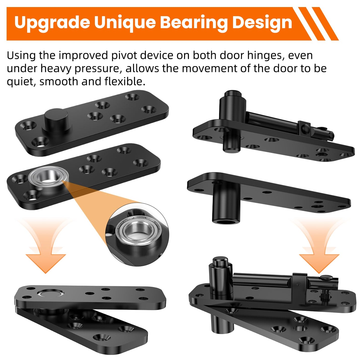 Hidden Door Hinge Pivot Hinge, 570LBS Load-Bearing Heavy Duty Pivot Door Hardware for Hidden Door Bookcase, Hinge Kit 360° Rotation Invisible Door Hinges for Secret Door (Black)