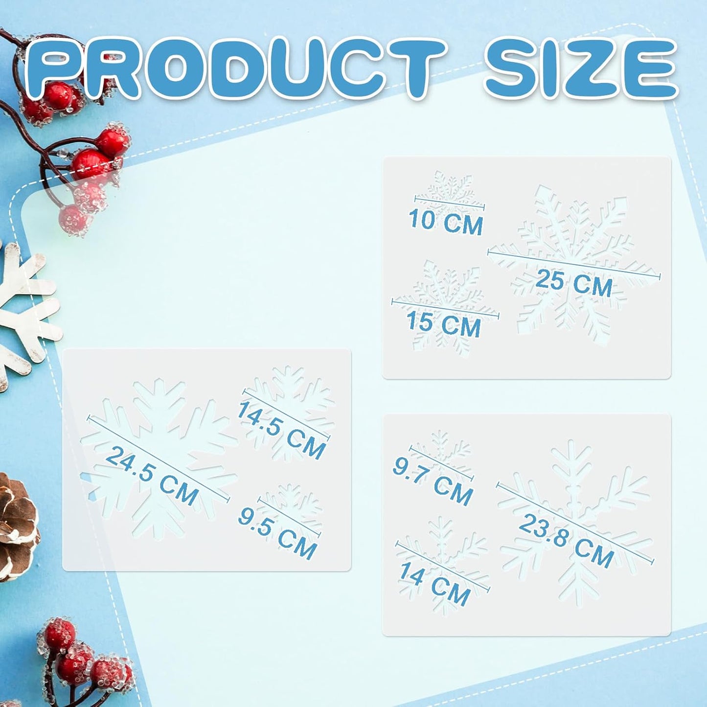 Weysat Winter Snowflake Stencils - 3 Pcs Reusable Craft Templates for Walls, Windows & More