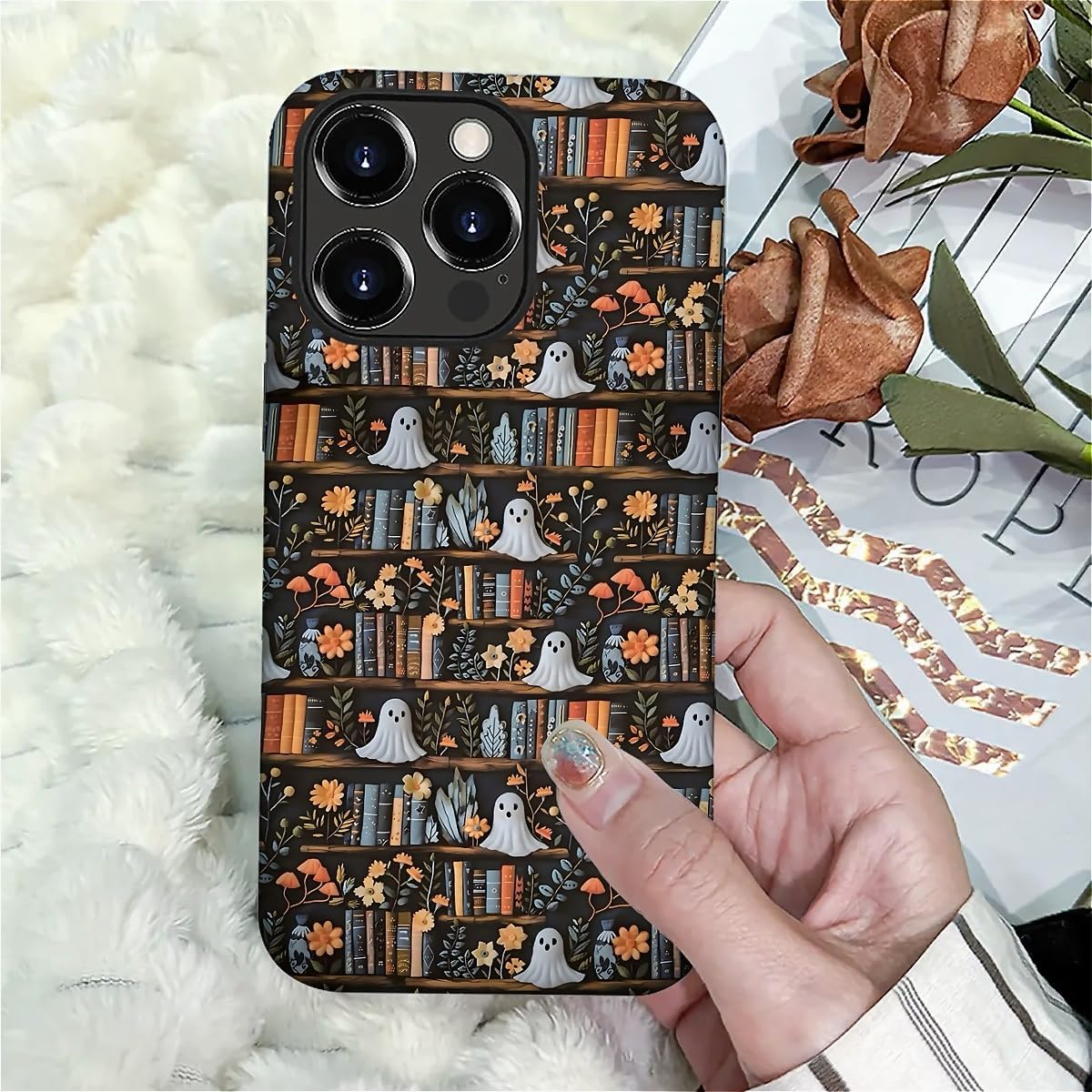 Akinmi 16 16 Case for iPhone Pro Max,Skull On The Bookshelf Exquisitely Pattern Double Protective Phone Cover Cases