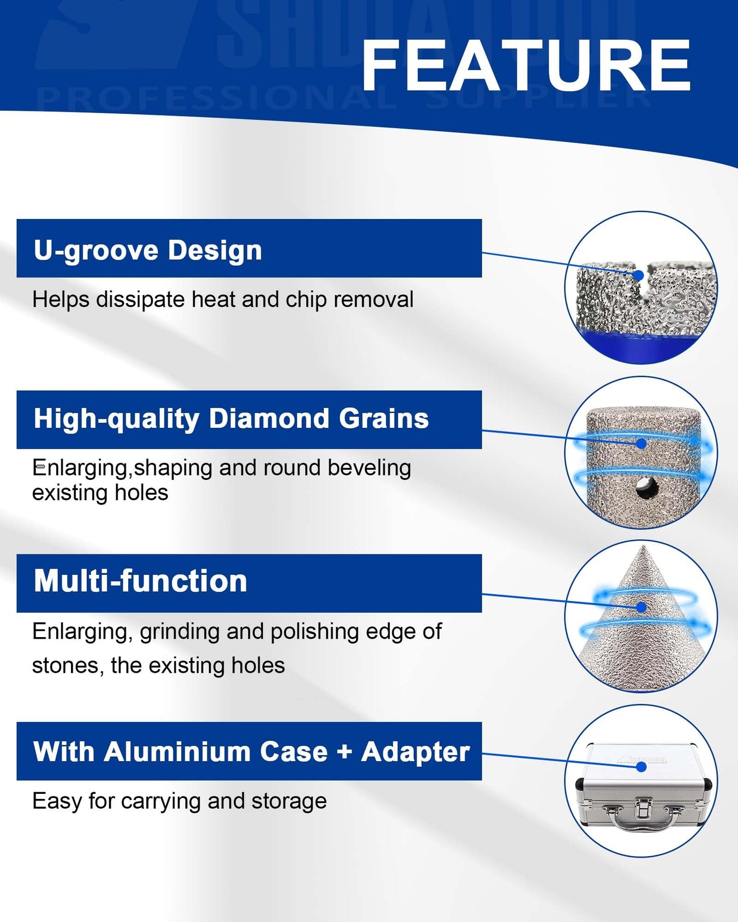 SHDIATOOL Diamond Tile Drill Bits Set,Porcelain Hole Saw, Cutter for Marble Ceramic Granite 10pieces(6/6/20/25/35/50/75/100mm/2 inch)