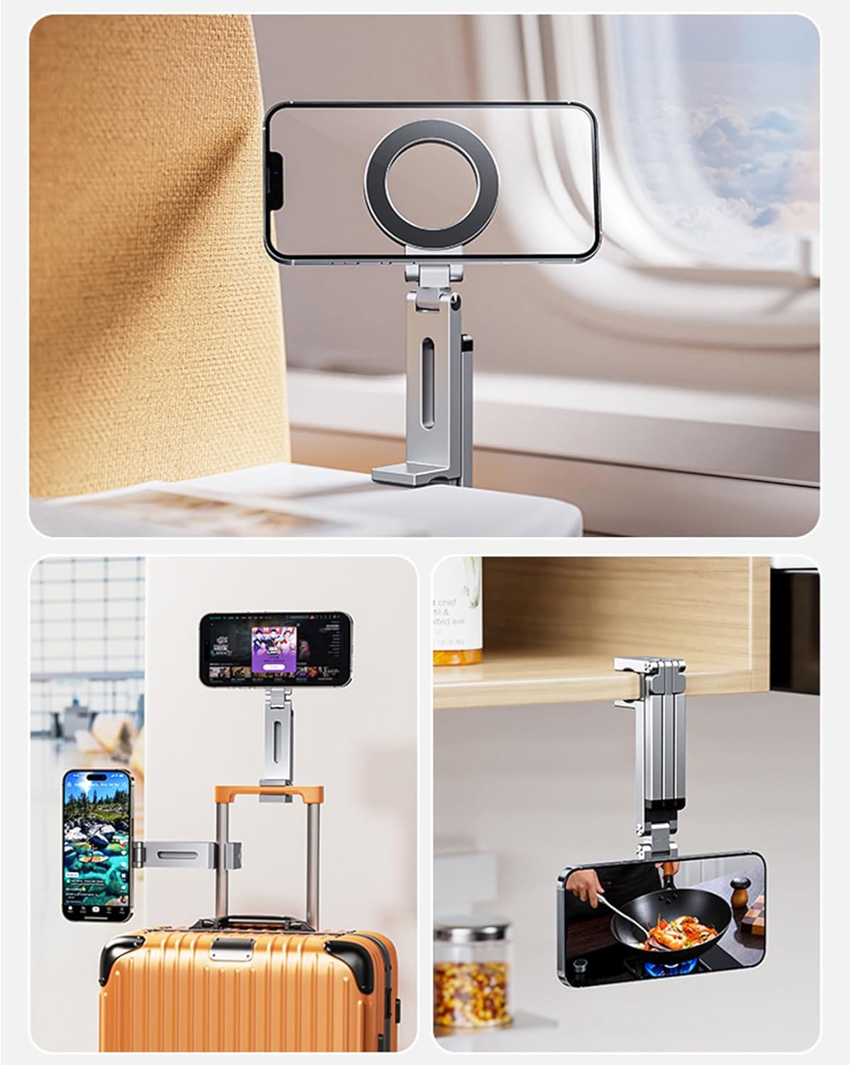 CBDYWVR 17/16/15/14 360 1/4" 2 Magnetic Tripod for iPhone Pro Max Air, Aluminum Rotating Phone Stand with Magic Clip