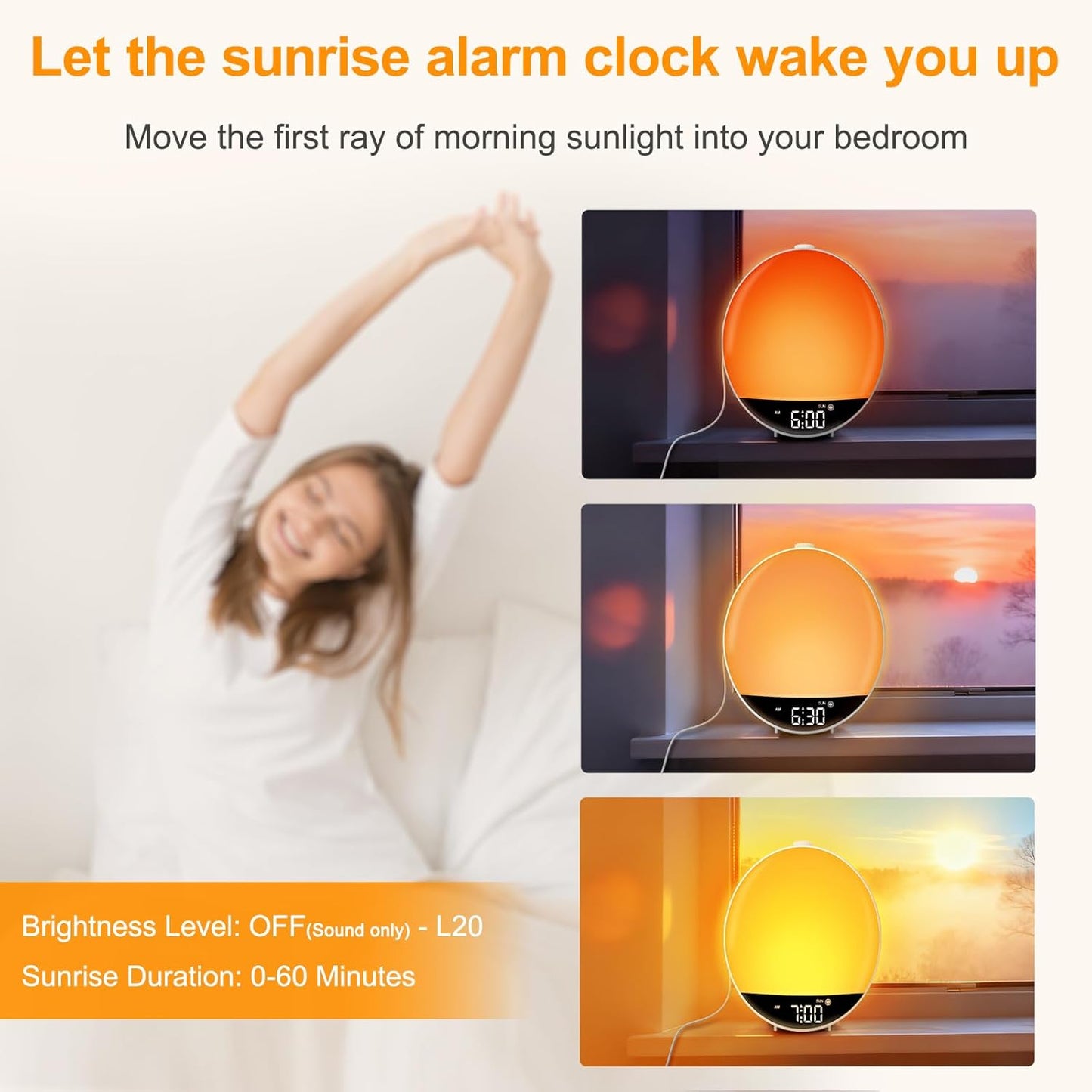 Dimmable DreamSky Sunrise Alarm Clock Radio for Bedroom - Wake up Light Alarm Clock for Kids Heavy Sleepers Adults