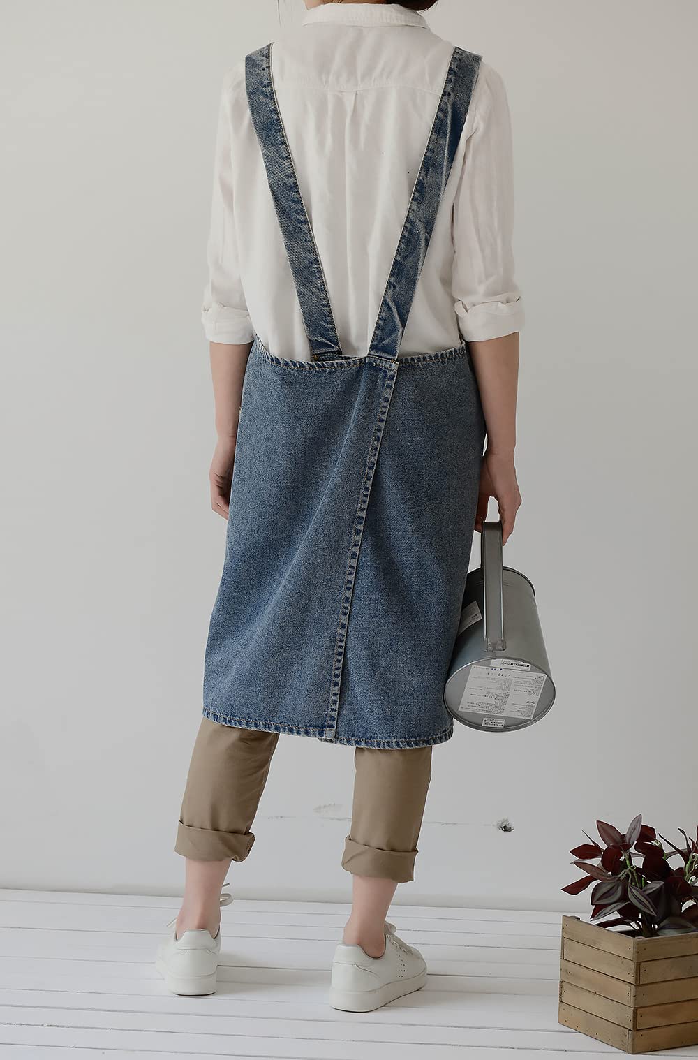 BCHWAY FAMILY Denim Apron with Large Pockets for Cooking Kitchens, Gardening Aprons for Women Men, Bib Jean Apron for Arts Cafe Work (Style B, Deep Blue)
