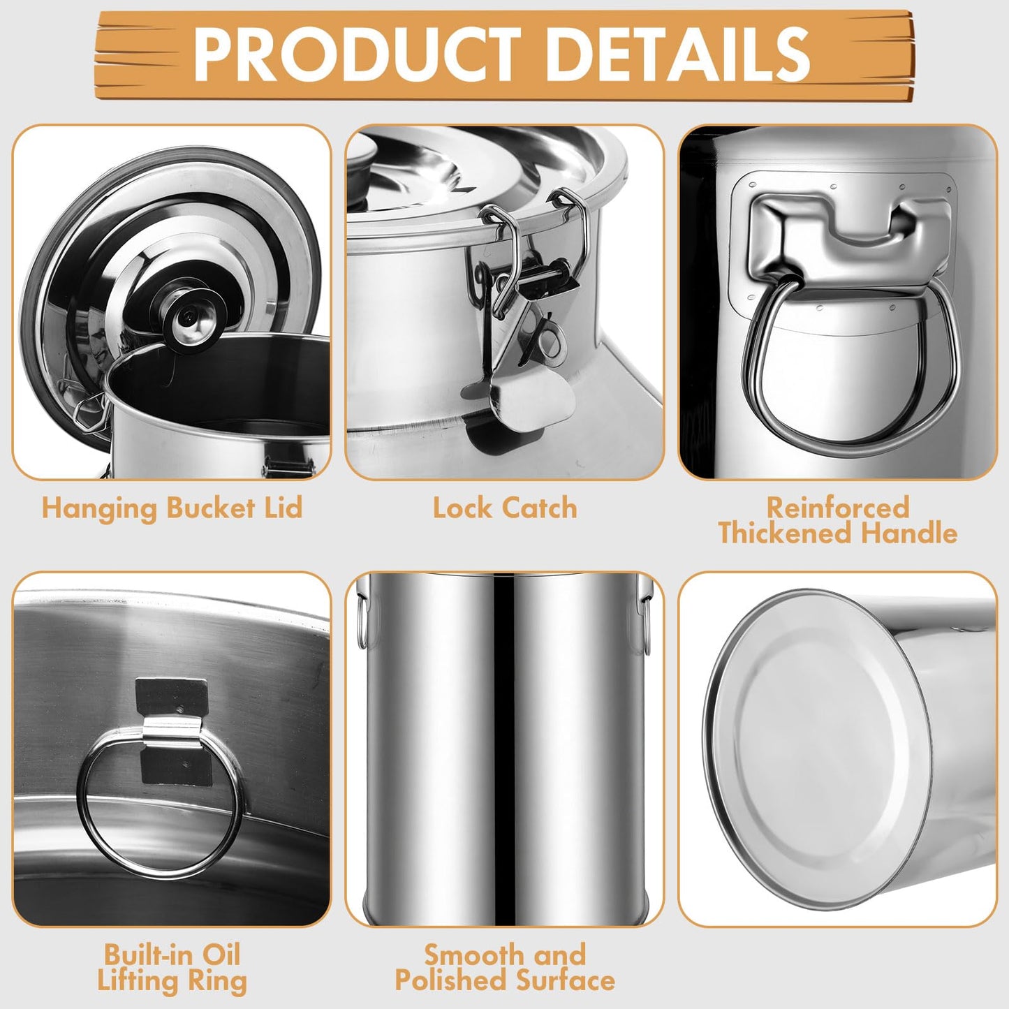 FillTouch 2 Pcs Stainless Steel Milk Can 35L/ 9.25 Gallon Heavy Duty Metal Milk Dispenser Container Pail Water Jug with Locking Sealed Lid Food Wine Oil Storage Container for Home Farm Kitchen