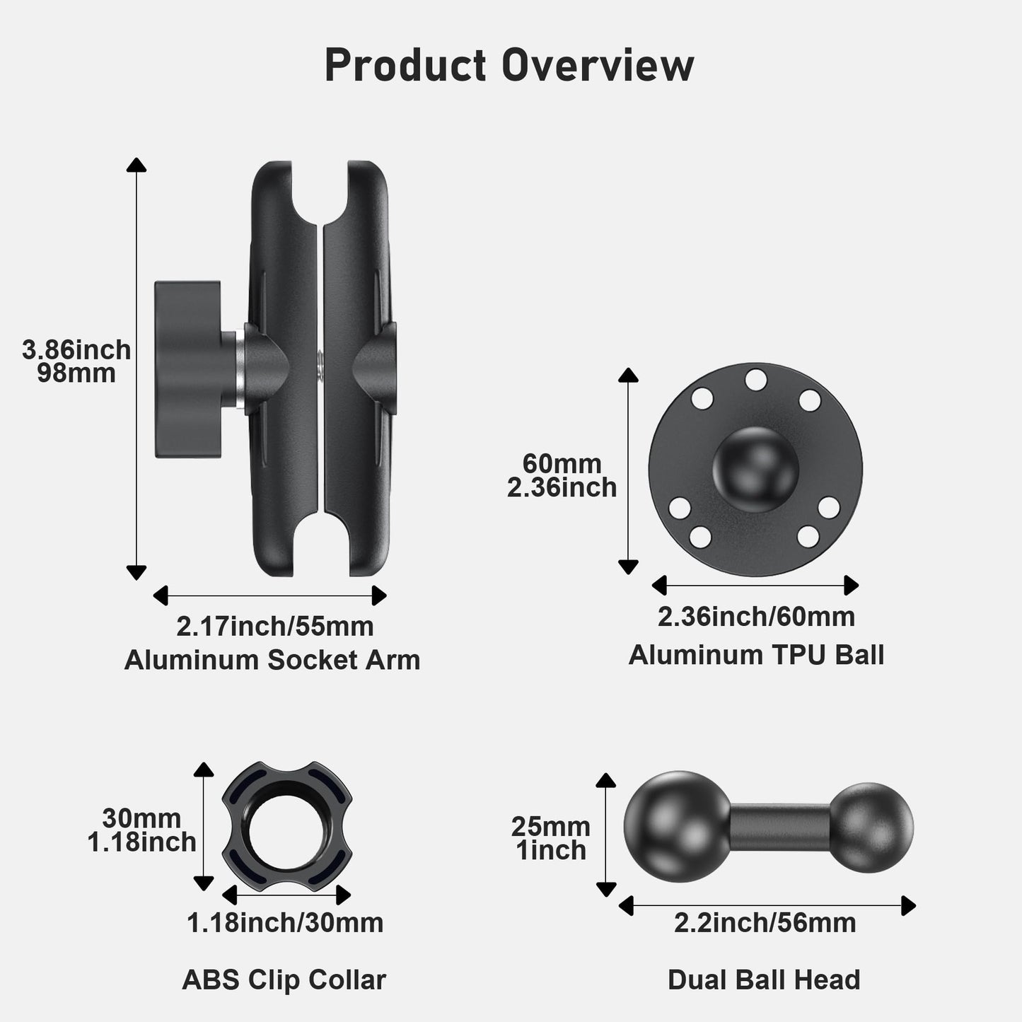 TeQable Industrial Tablet Mount for Truck&Vehicle, Heavy Duty Drill Base iPad Mount Holder for Car, Adjustable Aluminum Arm, Compatible w/ 4.7"-12.9" Devices, Perfect for Dashboard, Boats, Walls–Black