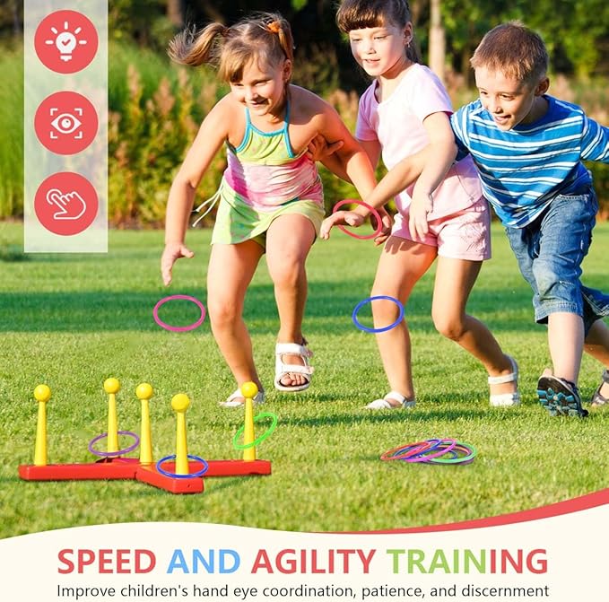 OBTANIM 24 Pcs Plastic 3 Inch Ring Toss Game for Kids and Outdoor Toss Rings for Speed and Agility Practice Game, Random Colors
