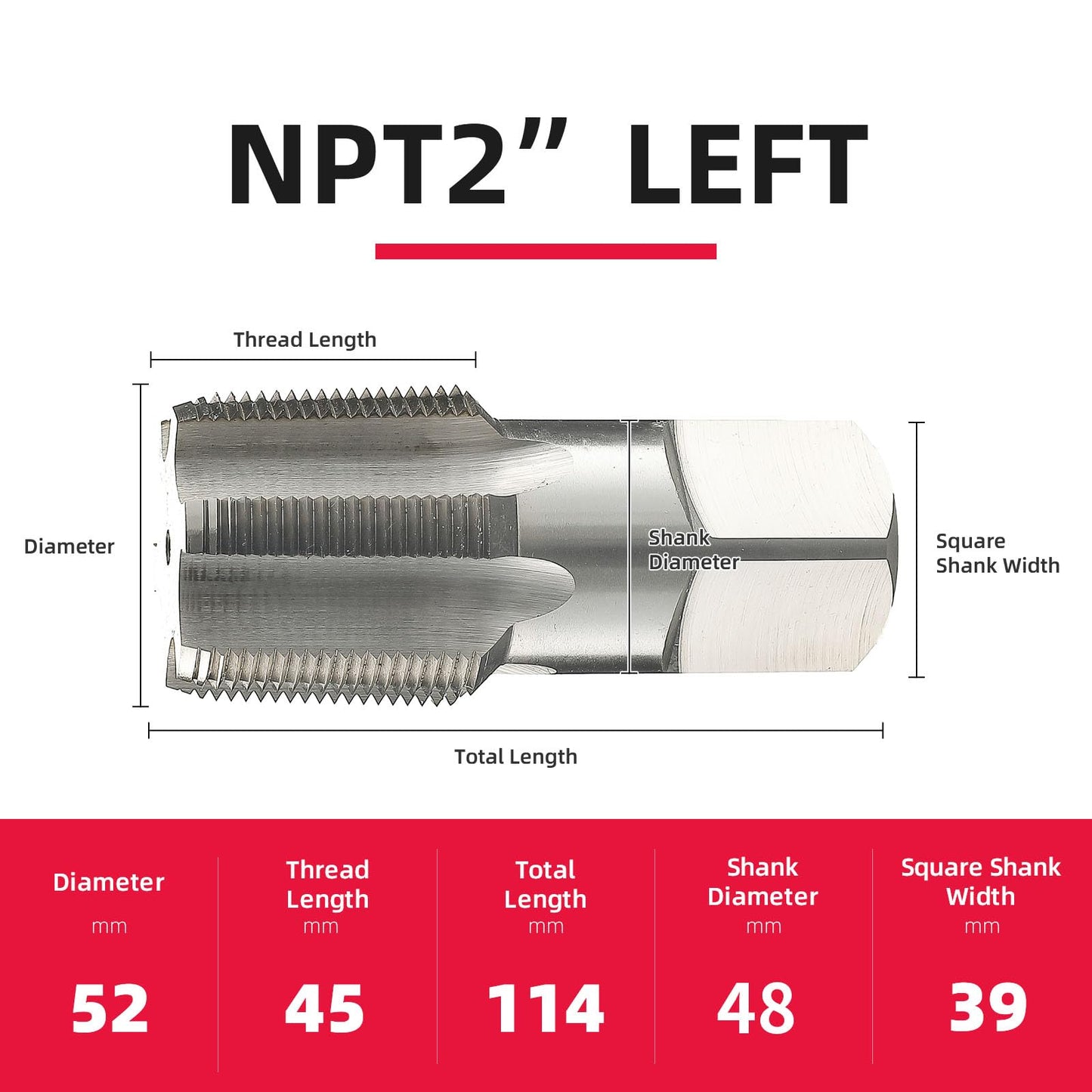 Tap Pipe Extended Pipe threadtap NPT high Speed Steel (HSS) Lengthened Taper Pipe Thread Taps DRINYOUNG (NPT2 Left)