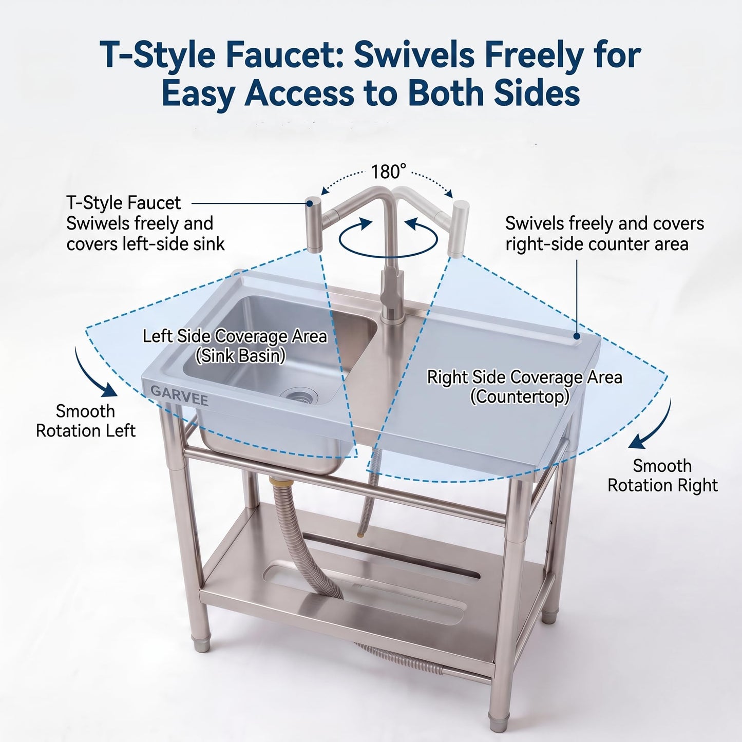 Freestanding Utility Sink 30 x 16 x 30 Inch, Stainless Steel Single Bowl Laundry Sink with Side Drainboard, t-Shape Hot and Cold Water Faucet, Compact Wash Station for Garage Basement Apartment