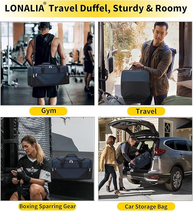 Gym Bag Sport Duffle Bag for Men - 21 in Weekender Travel Bag with Trolley Sleeve (Navy)