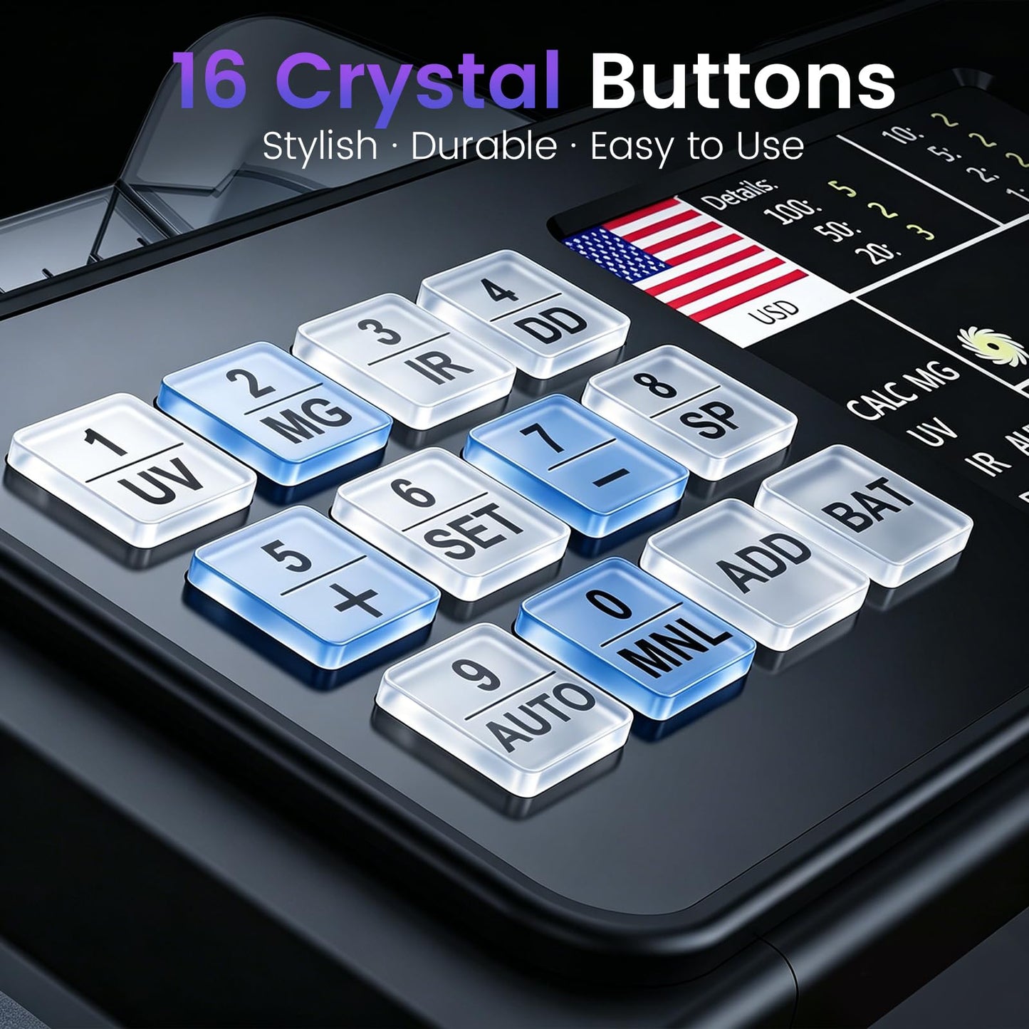 Aneken Money Counter with Value Counting, Top-Loading Bill Counter for USD/EUR/CAD, 3.5" TFT Display, Batch & Add Functions, 1,500 Notes/Min