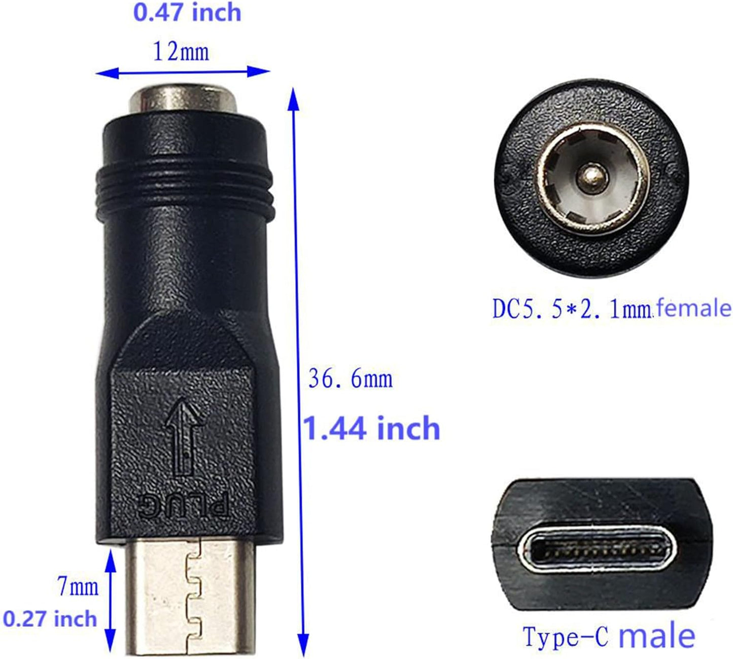 SHANFEILU 5.5x2.1mm DC5521 2 USB C to DC Power Adapter Type C USB Male to DC Female Connector Female to Type C Male