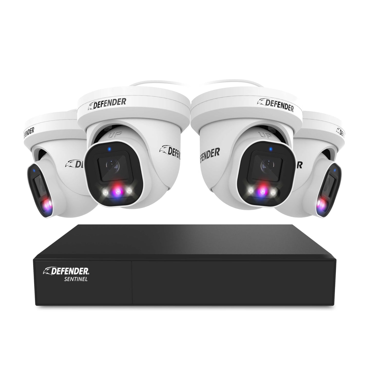 Defender AI Powered Sentinel Pro Turret 8CH NVR PoE Security Camera System, 4pc Metal Turret Cameras, 109° Wide Angle, IP66 Rated, Audio Recording, Web Viewing, 1TB HDD, Works w/Empower App