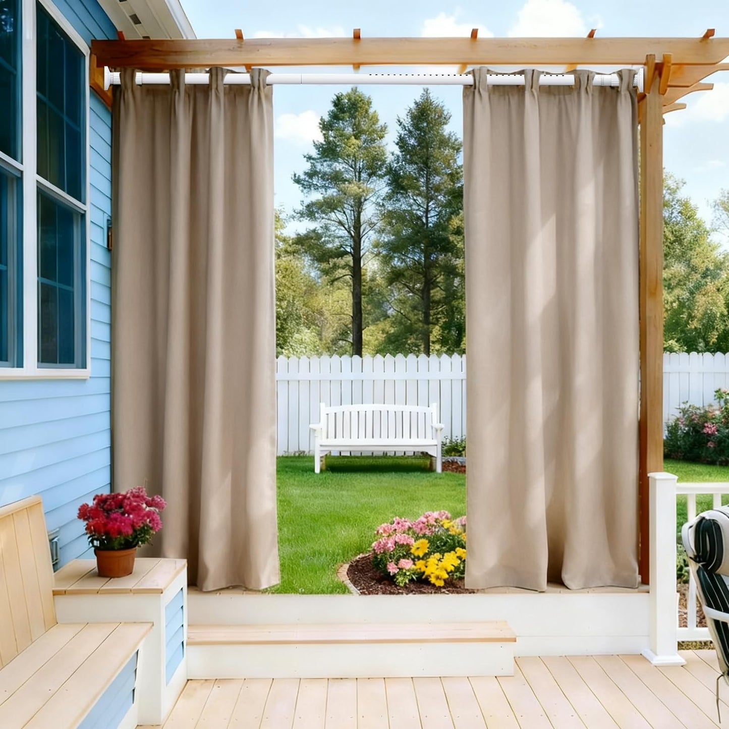Tension Curtain Rod 51-166 Inch(4.25-13.83Ft), Extra Long Outdoor Tension Rod for Patio Window, No Drill Dual-End Adjustable Spring Shower Rod, Rust Proof Easy to Install, Rod Diameter 1.26In, White