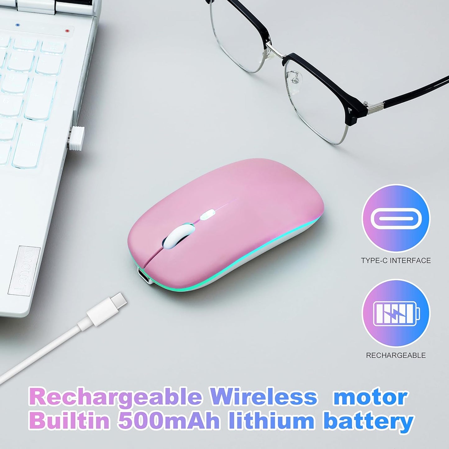 AZTZATZ 5.2 2.4G Wireless Bluetooth Mouse Rechargeable Long Lasting Dual Mode - BT & Silent RGB LED Mice, Slim Portable