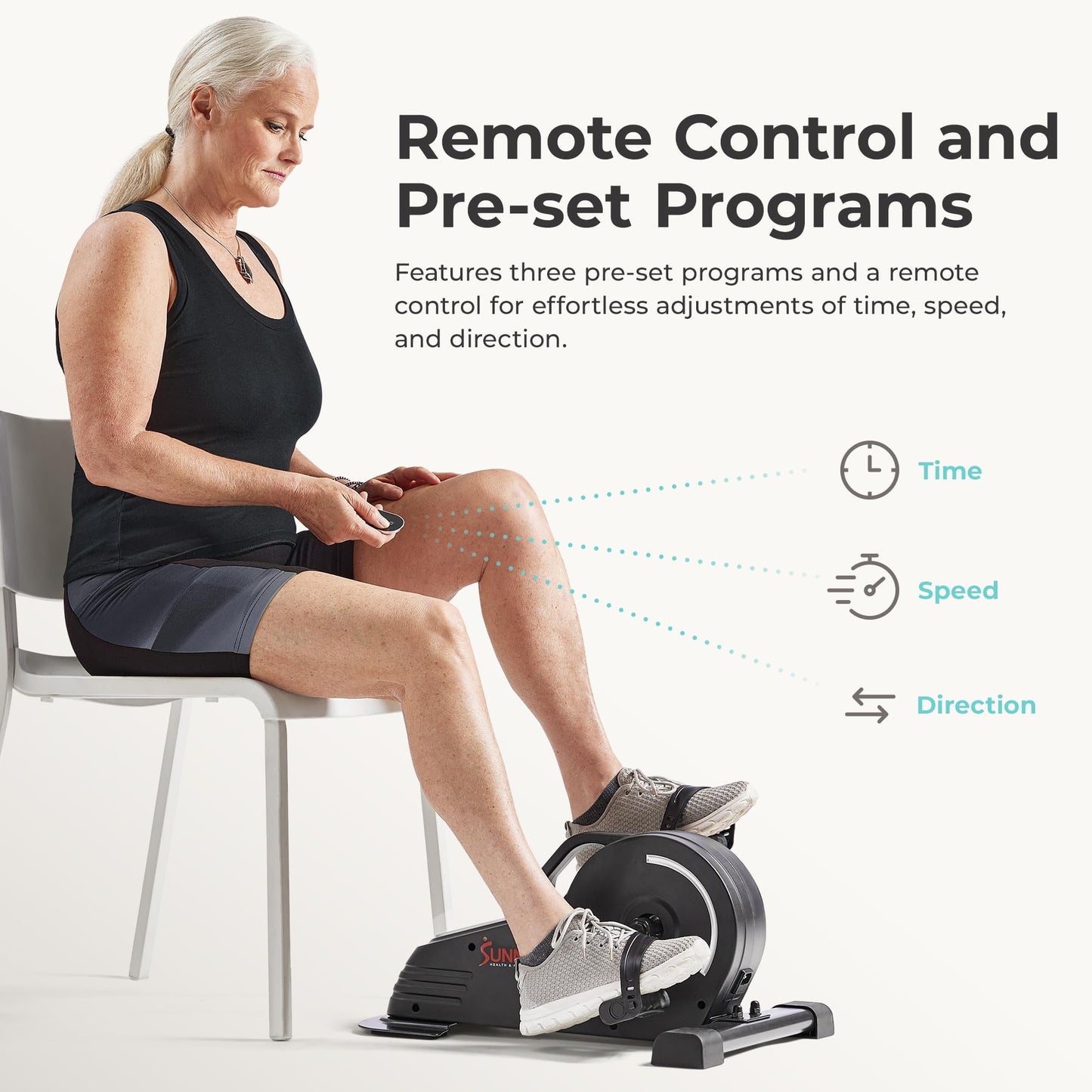 Sunny Health & Fitness 2-in-1 Smart Pedal Exerciser, Motorized Under Desk Exercise Peddler, Portable Mini Bike for Seniors Home & Office Cycle Workout, Exclusive SunnyFit App Bluetooth Connectivity