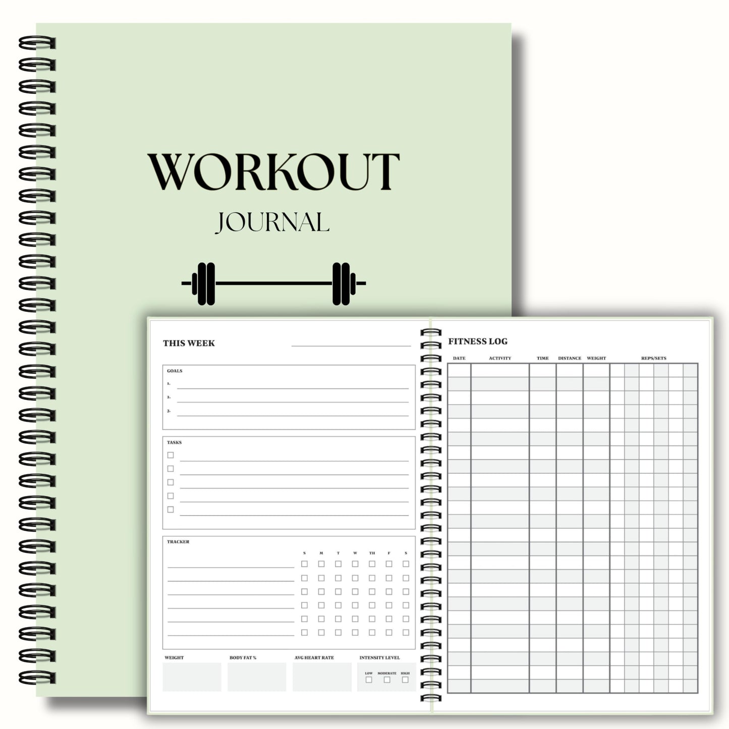 Workout Journal for Men & Women – Fitness Journal & Workout Logbook, Gym Fitness Planner with 52 Weeks of Tracking, Exercise Log Book for Weight Loss & Training – Hard-Cover Spiral Binding – Green