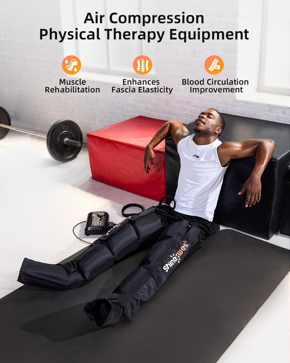 SHINE WELL Leg Recovery Compression System, Professional Foot and Leg Air Compression Boots, Sequential Device for Massage Therapy, Fast Recovery & Improved Circulation for Athletes & Gym (Medium)