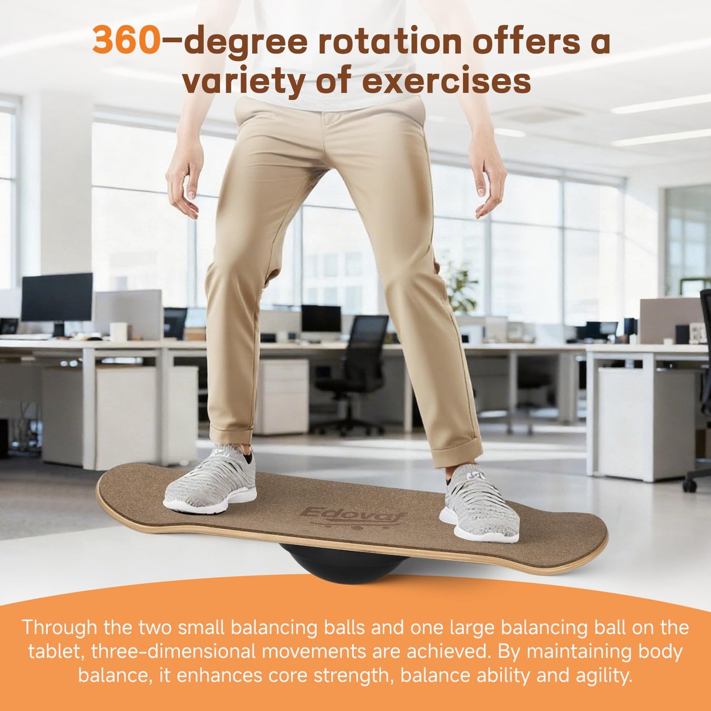 Edovaf Balance Board- Gift for Adults & Kids,Wood Wobble Balance Trainer Board,Premium Slip-Resistant Surface Portable Fitness Equipment,Suitable for Core Workout, Standing Desk Exercise, Home Gym, Yoga
