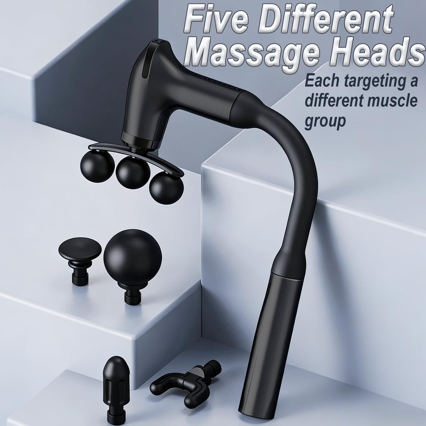 HISBO Massage Gun with Upgraded Extension Handle, Massage Gun Deep Tissue - Back Massager for Relief Deep Tissue, Muscles/Neck/Shoulders/Waist/Legs Massager,5 Replaceable Heads&9 Speed Levels (Black)