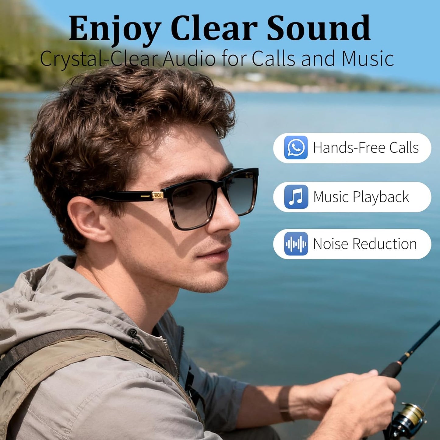 loangyunfone AI Smart Glasses with Real-Time Translation & Voice Assistant Bluetooth Sunglasses with Noise-Cancelling