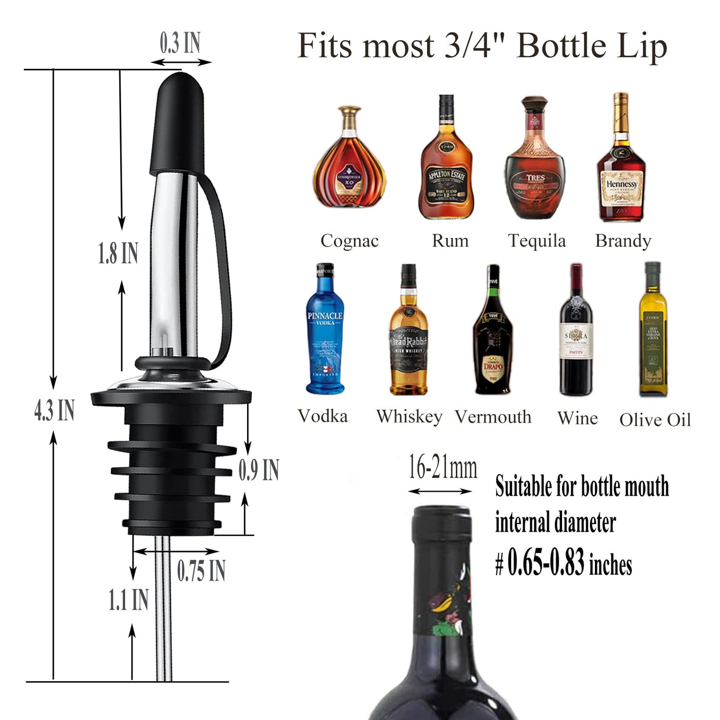 Pafusen 24 Pack Stainless Steel Speed Pourers Spouts with Tapered, Liquor Pourers with Rubber Cap, Hygienic, Dishwasher Safe, Fits most Classic Bottle's Lip up to 3/4"