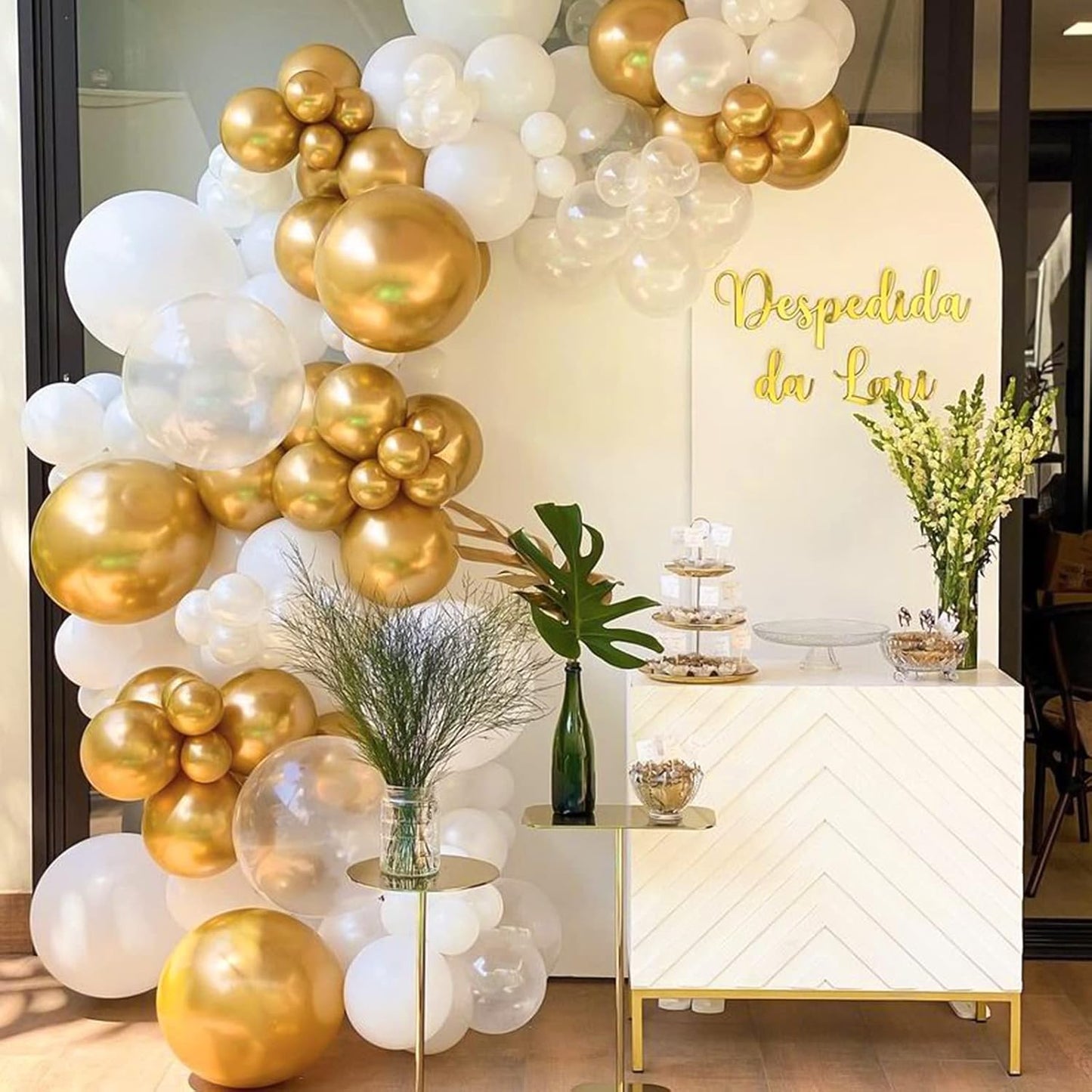 RUBFAC Metallic Gold Balloon Arch Kit - 149pcs Latex Balloons in 5-18 Inch Sizes for Parties & Events