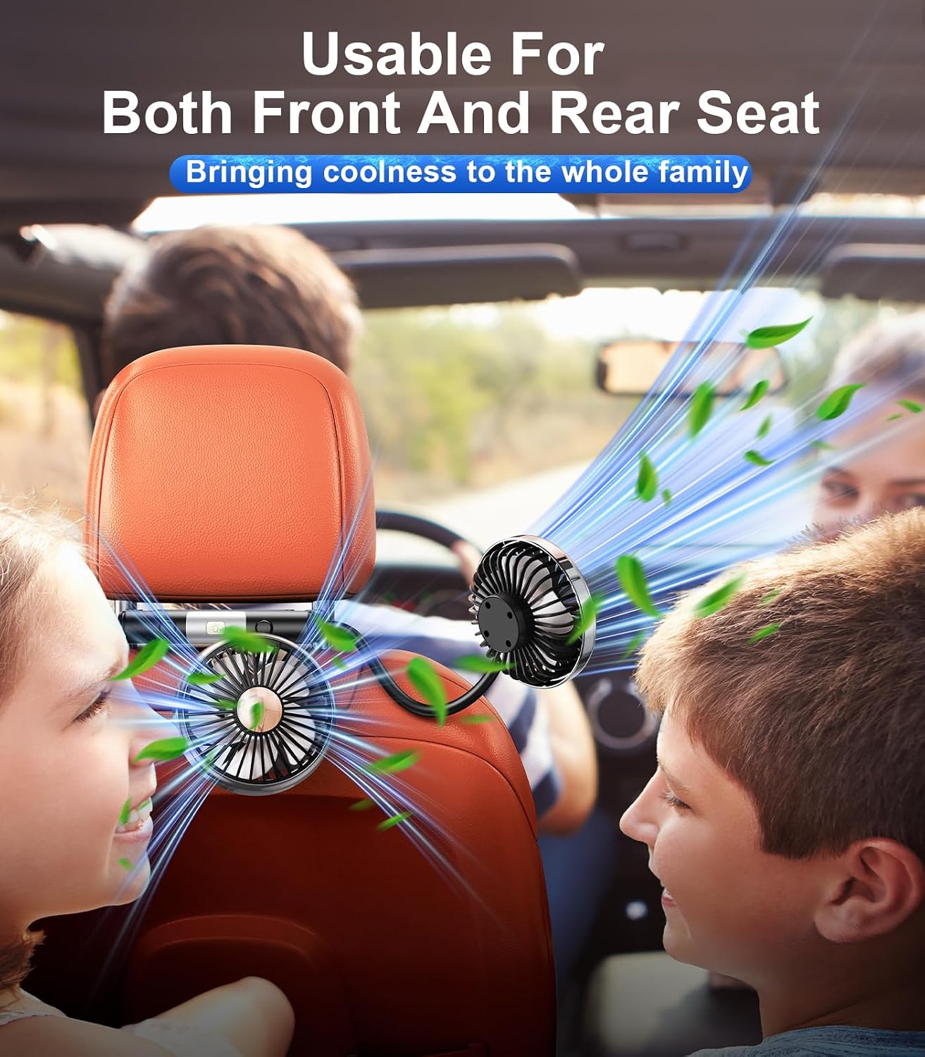 Dual Head Gooseneck Car Cooling Fans for Back Seat for Kids, USB Car Headrest Cooling Fan for Baby Rear Facing, Car
