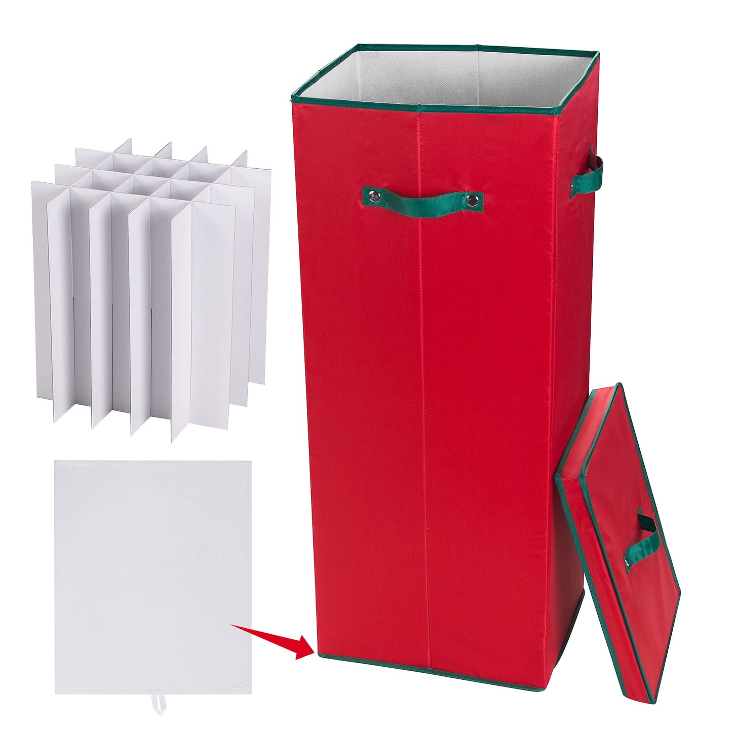 Wrapping Paper Storage Box- Holds 20 Rolls of 30” Gift Wrap-Upright Container with Lid, Dividers & Handles-Christmas & Birthday Wrap by Elf Stor (Red)