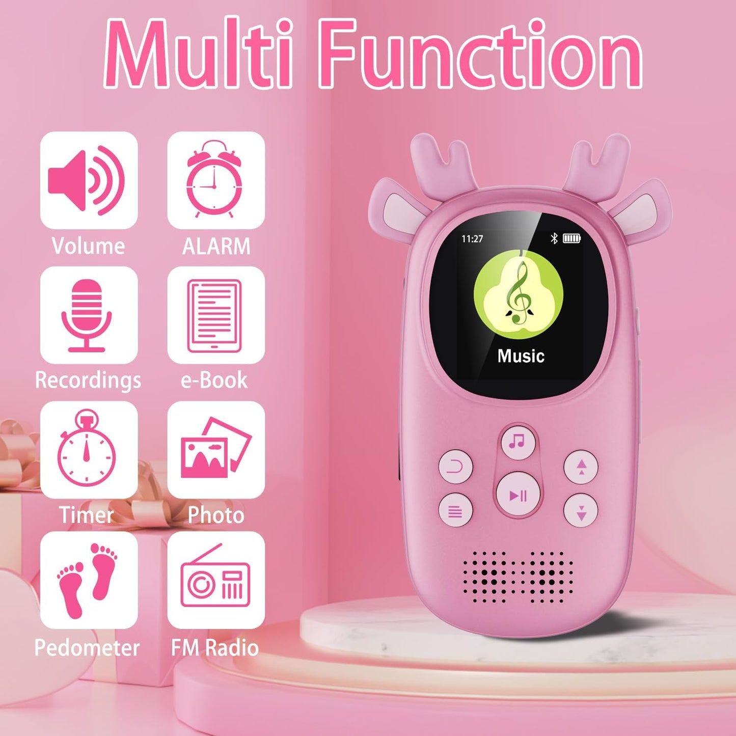 CCHKFEI 32GB MP3 MP3 MP3 MP3 Player for Kids, Cute Reindeer Portable Kids Player with Speakers Children Player