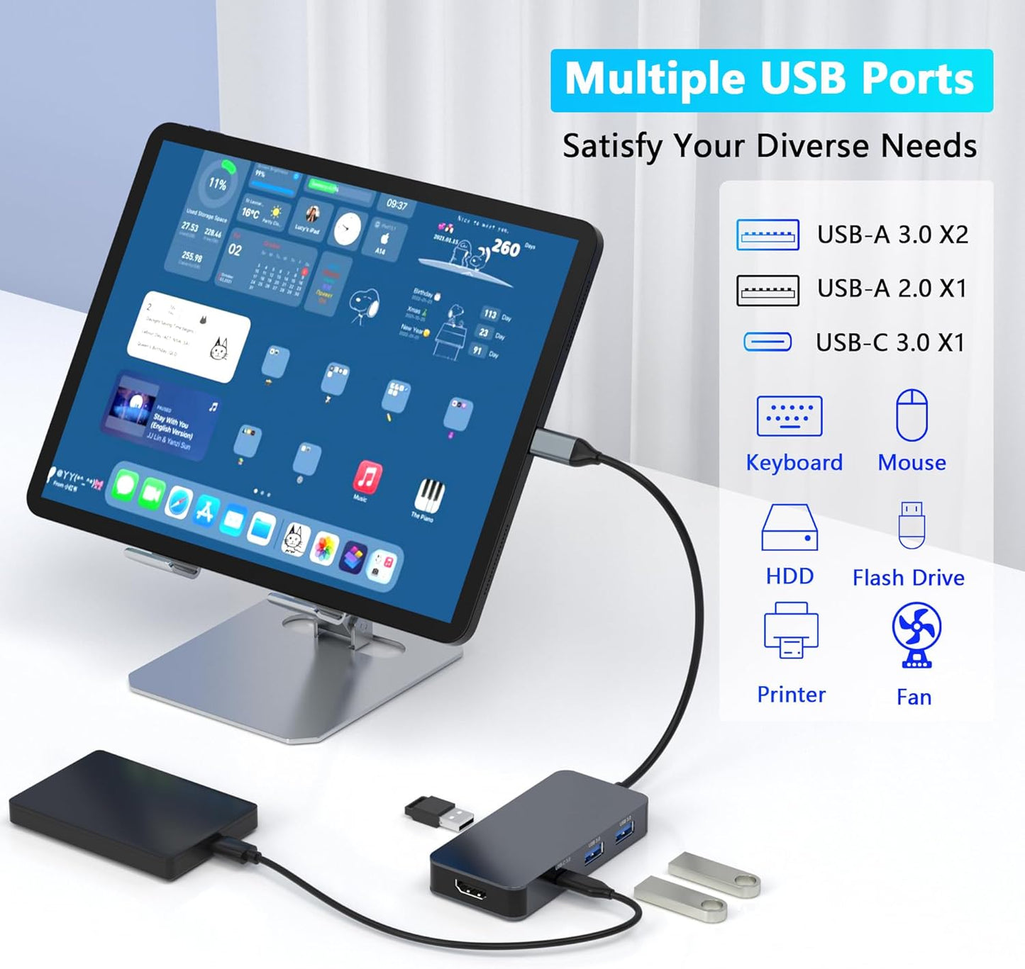 Buerlaseul 4K@60Hz 7 1 USB3.0/USB-C HDMI Display Port USB C Docking Station Dual Monitor for Dell/HP/Mac Laptop, in USB