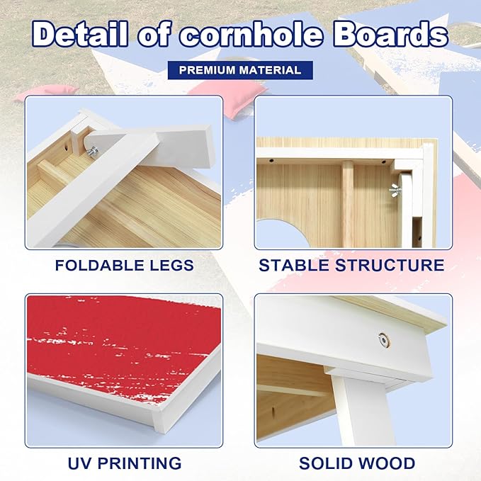 Cornhole Boards Set - Regulation Size 4x2/3x2ft Solid Wood Corn Hole Game Set with 8 Bean Bags and 2 Cornhole Boards - Perfect for Outdoor Game