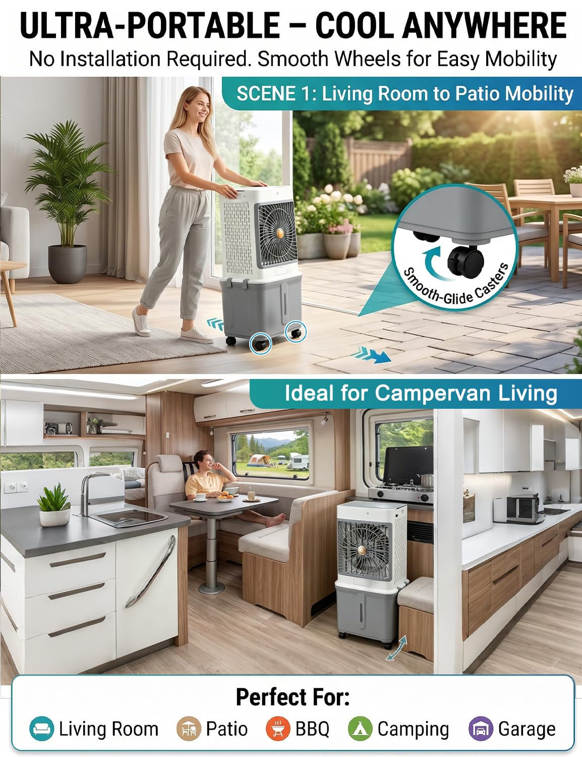 Portable Air Conditioners, Swamp Cooler Evaporative Air Cooler Portable AC Unit for Room, Windowless Cooling Fan That Blow Cold Air with 10GAL Detachable Tank for House Patio Garage Restaurant Outdoor