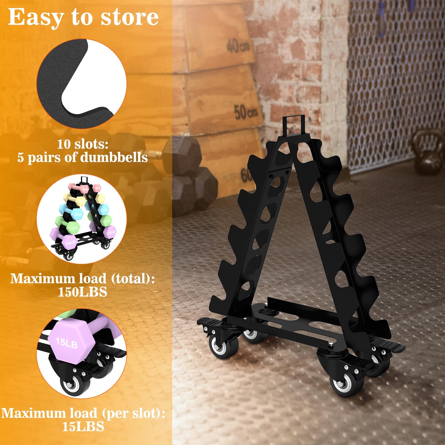 Dumbbell Rack 5 Tier with Wheels(Dumbbells not included),A-Frame Metal Dumbbell Holder with Handle,Multilevel Weight Storage for Dumbbells,Tree Shape Compact Weight Rack/Holder,Perfect for Home Gym