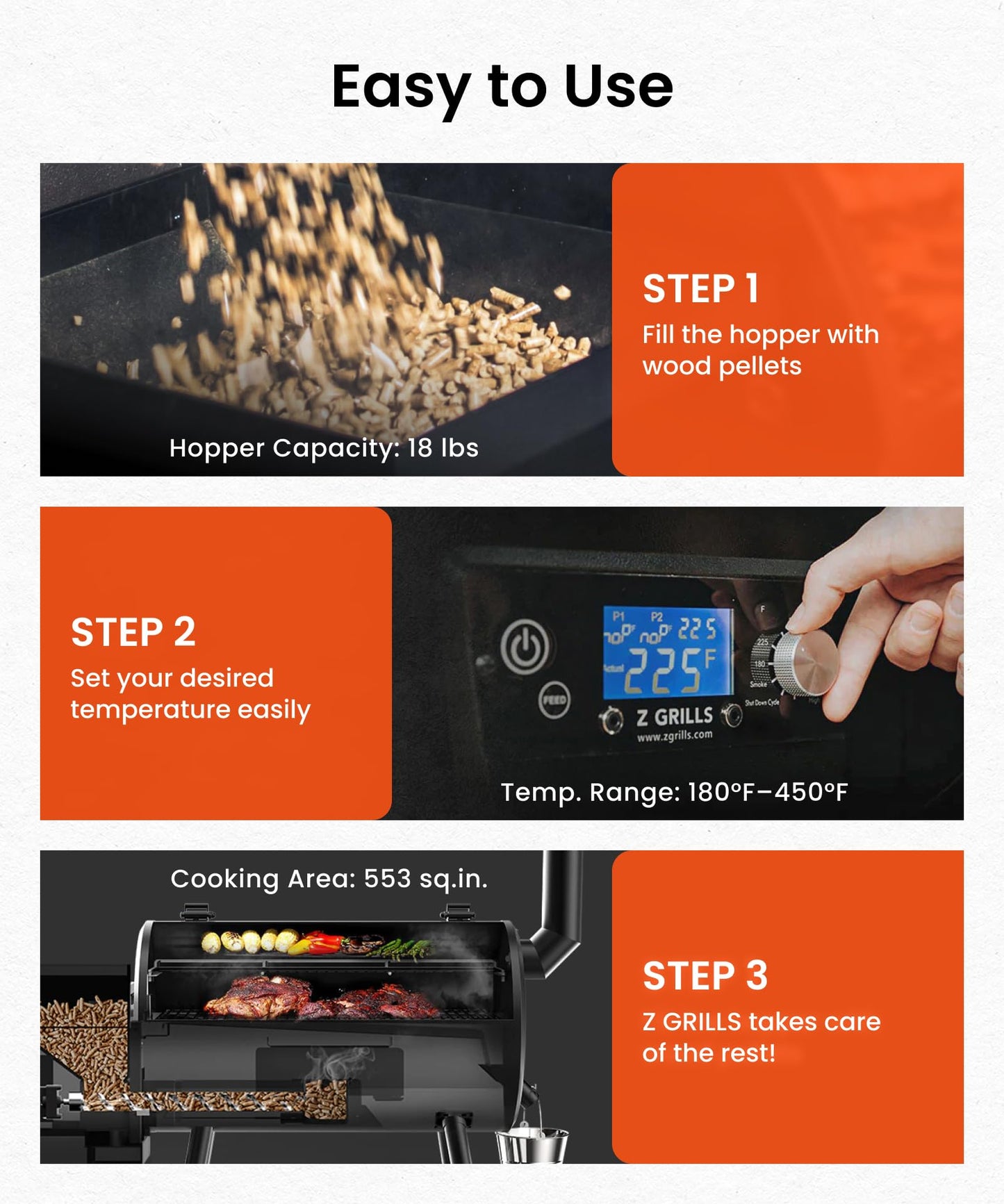 Z GRILLS ZPG-550B2 Wood Pellet Grill & Smoker with PID 3.0 Controller, 553 sq in Cooking Area, Meat Probe, Hopper Cleanout, 8 in 1 BBQ Grill Outdoor Auto Temperature Control, Black