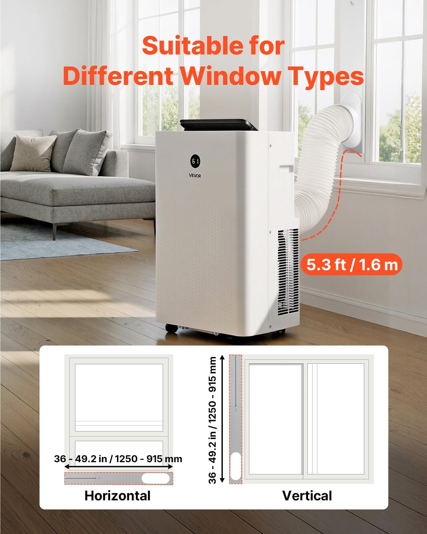 VEVOR Portable Air Conditioner, 14000 BTU ASHRAE (9800 BTU SACC) 4-in-1 Standing Cooling Ac Unit, LED Touch Panel & Remote Control, 24h Timer, Cooling, Dehumidifier, Fan, Sleep Mode for Room Indoor