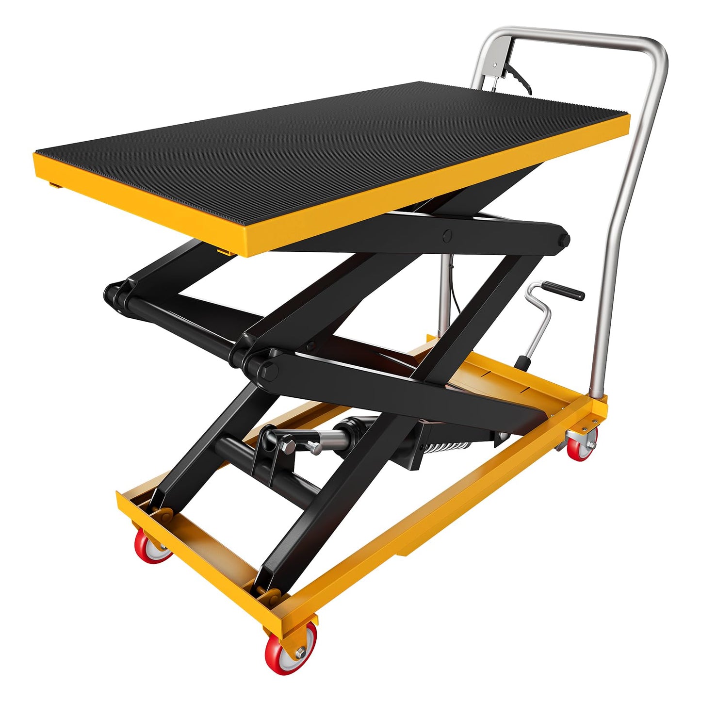 Garvee Hydraulic Lift Table Cart, 770lbs Capacity 50" Lifting Height, Manual Double Scissor Lift Table with 4 Wheels and Non-Slip Pad, Hydraulic Scissor Cart for Material Handling, Yellow