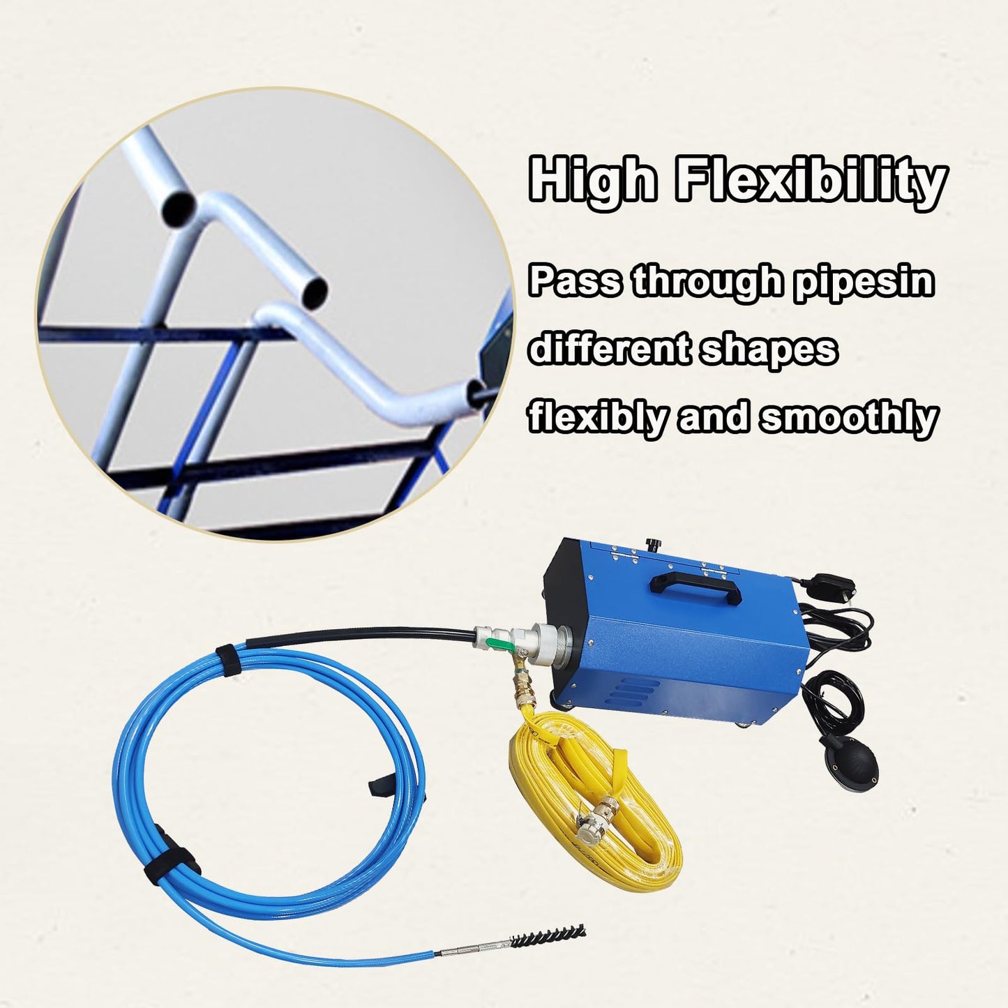 INTBUYING Chiller Condenser Tube Cleaning Machine, 110V/220V Heat Exchanger Tube Cleaner Machine, with Water Spray Rotary Brush, Portable Copper Pipe Cleaner for 0.6-0.7 Inch Pipe Diameter