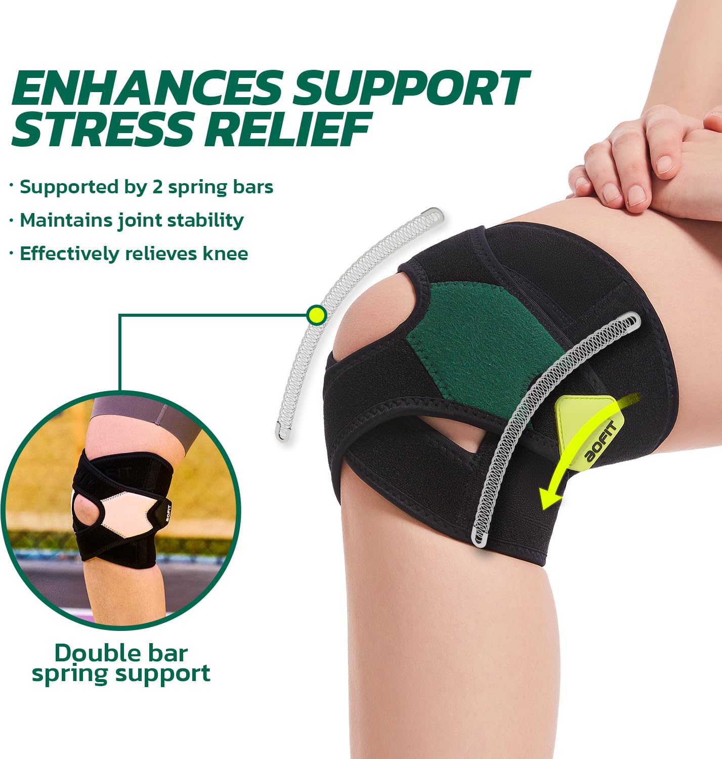 aoFIT Knee Brace for Women Men Knee Pain Meniscus Tear Arthritis Patella Dislocation Best Osteoarthritis Adjustable Compression with Memory Stabilizers Breathable for Injury Recovery M2pcs