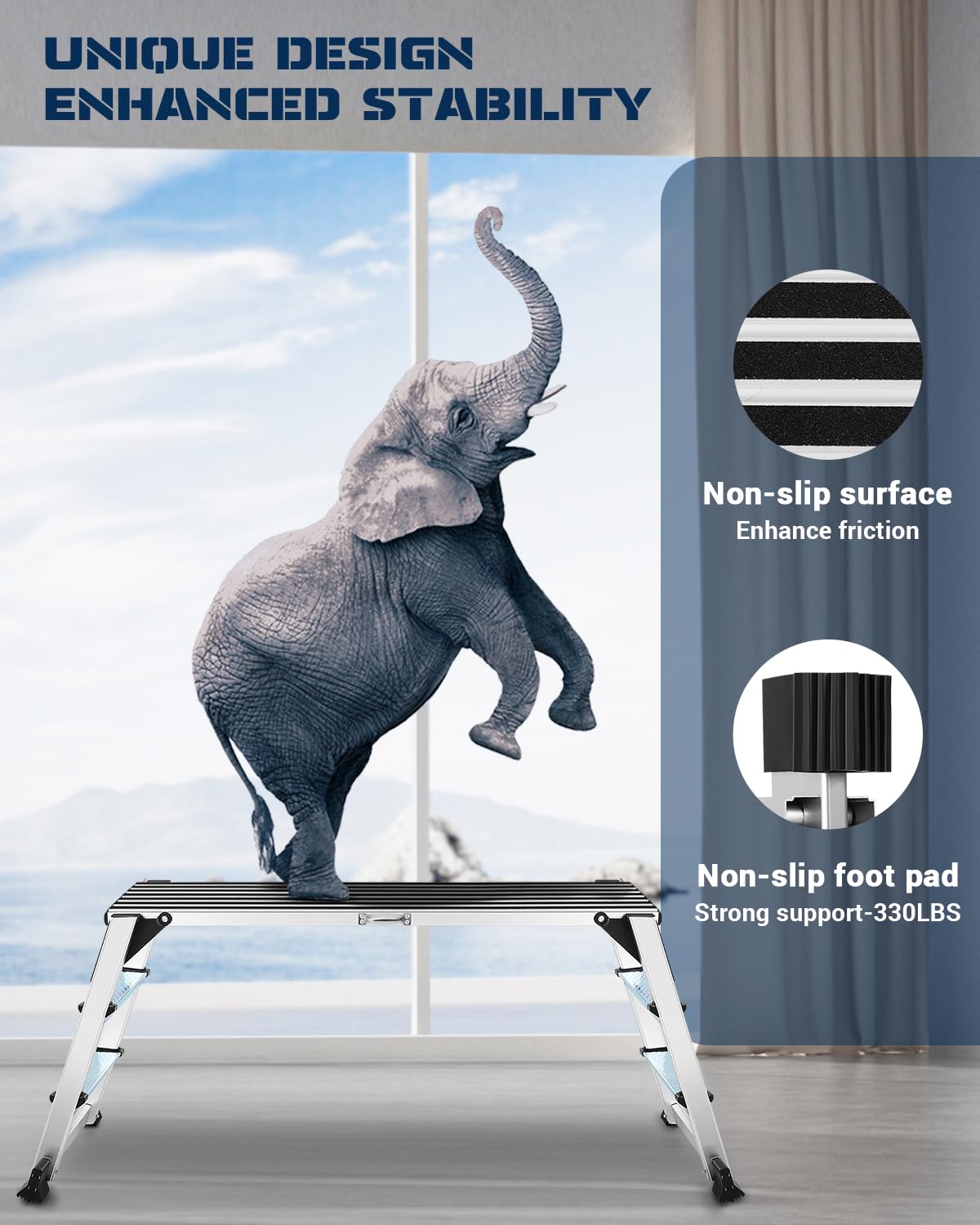 Aluminum Work Platform, Folding Work Platform Two Step Ladder, 50"×12"×27" Heavy Duty Ladder 𝐋𝐚𝐫𝐠𝐞 𝐒𝐢𝐳𝐞 Step Stool for Home, Office, Workshop and Garage