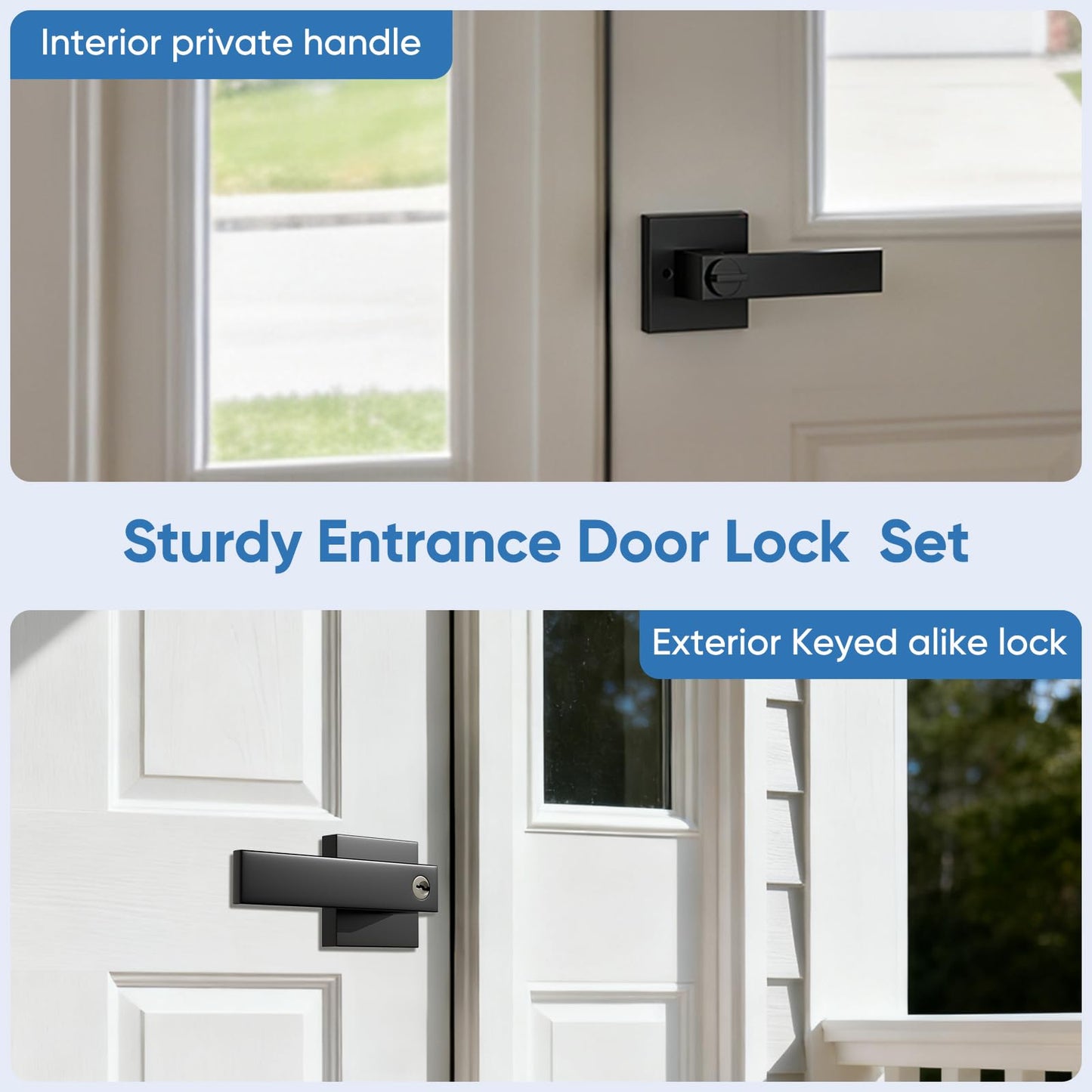 Narpult Smart Black Door Handle, Door Handle Set for Home, Black Interior Door Handles for Bedroom, Front Door Lock Sets with Reversible Handle (4, Matte Black, Entry (Same Keys))