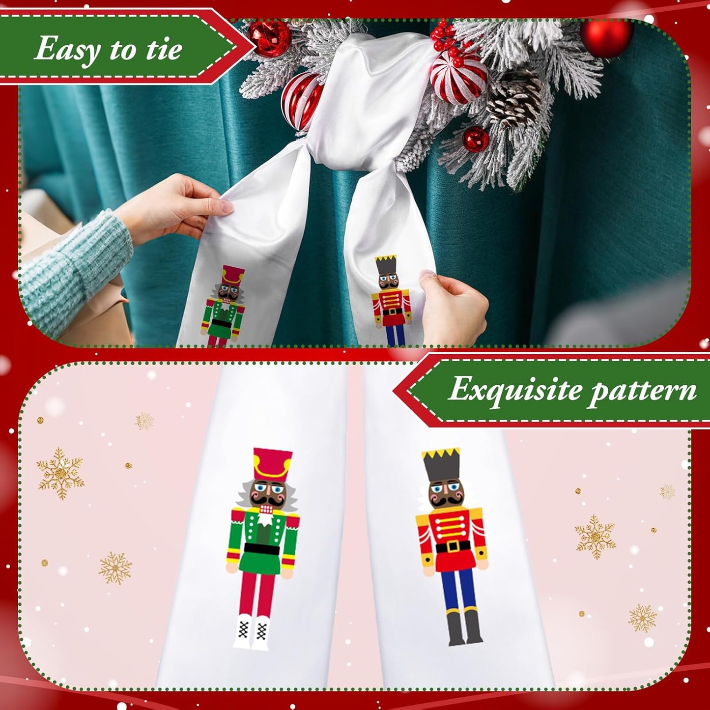 Skiennix Wreath Sash - Satin Blank Sashes for Embroidery | Indoor/Outdoor Home Decor (White, Nutcracker)