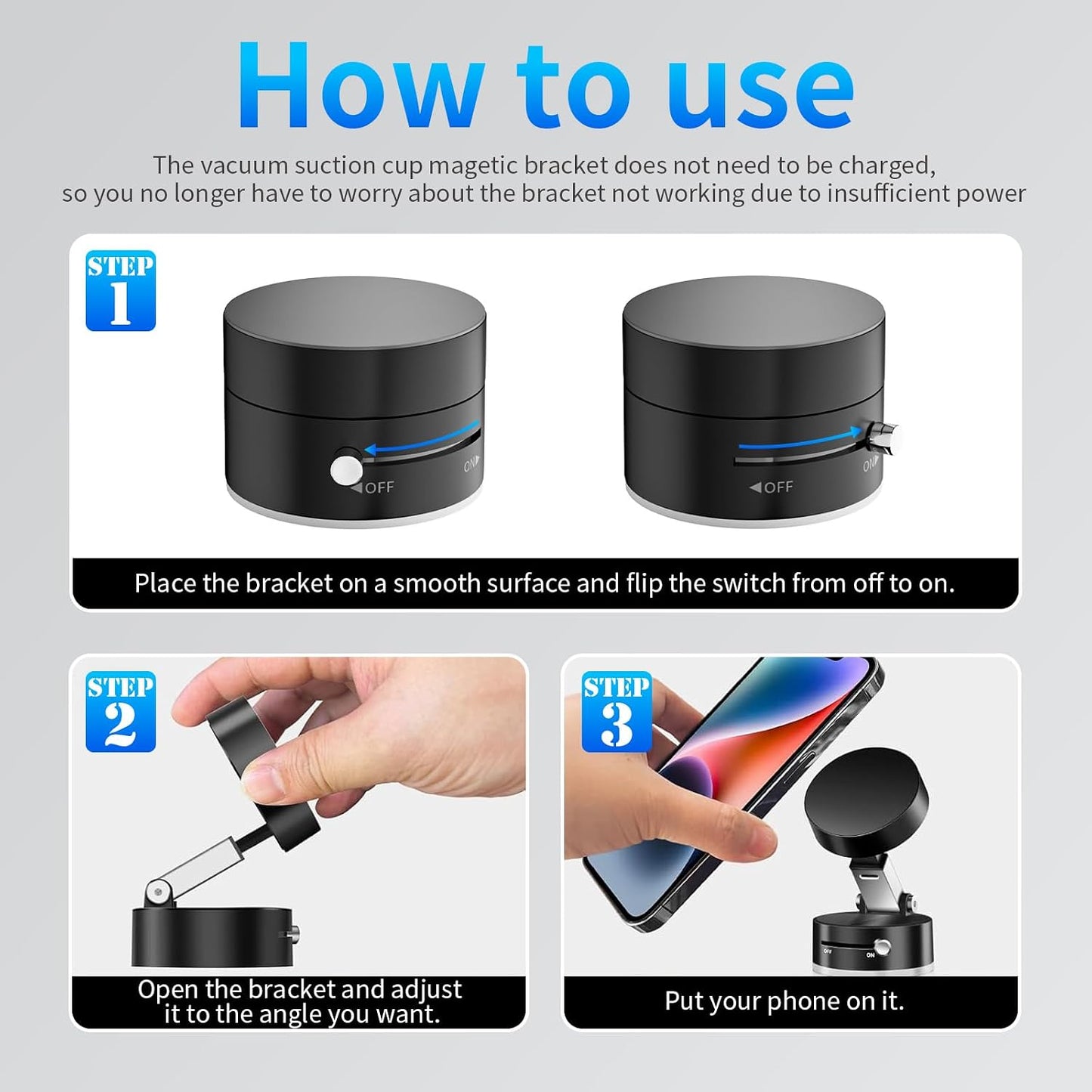Belcompany 16/15/14/13/12 Vacuum Magnetic Suction Phone Holder, Car Suction Cup Phone Mount Stand, Foldable