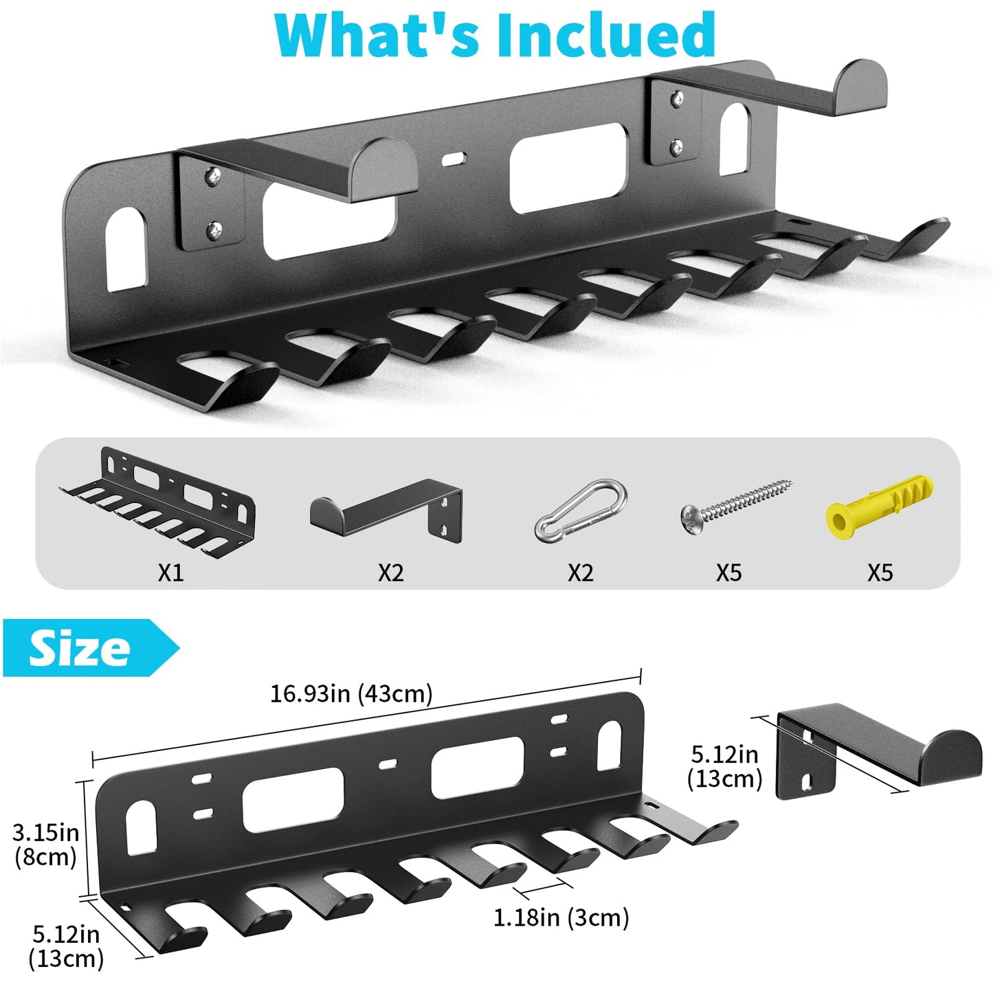 KHAMAL Multi-Purpose Gym Equipment Storage Rack for Resistance Bands - Gym Wall Storage for Exercise Bands, Yoga mat, Jump Ropes, Weight Belts, Straps, Hula Hoop