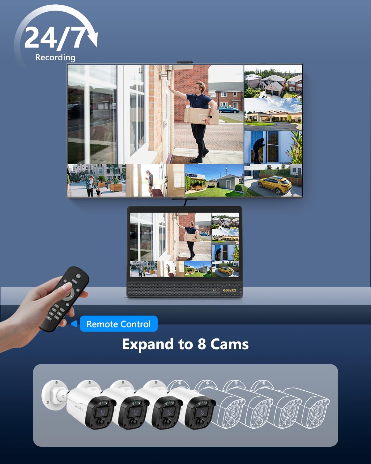 3K 5MP Wired CCTV Security Camera System with 122° Ultra Wide Angle, 4CH DVR with Monitor, 4X IP66 Indoor Outdoor Cameras, 65ft IR Night Vision, Free App, No Subscription Fee, Remote Access