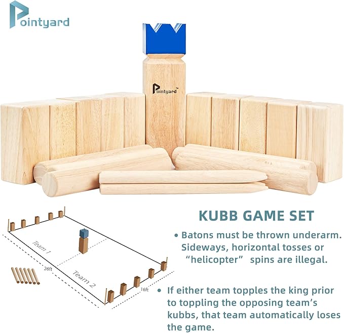 Pointyard Kubb Yard Game Set, Kubb Game Set with Carrying Bag - Wooden Toss Game Set for Outdoor Lawn Teenagers Adults Family