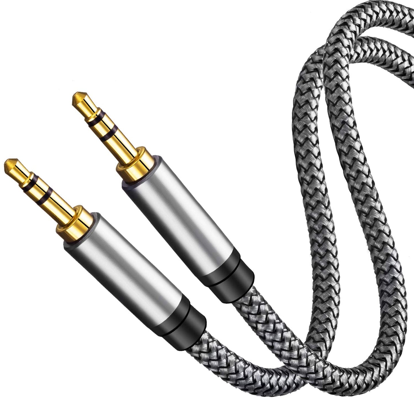 3.5mm 1Ft, More(1Ft/0.3M,Silver) Tan QY Nylon Braided Aux Cable Audio Auxiliary Input Adapter Male to Male Cord