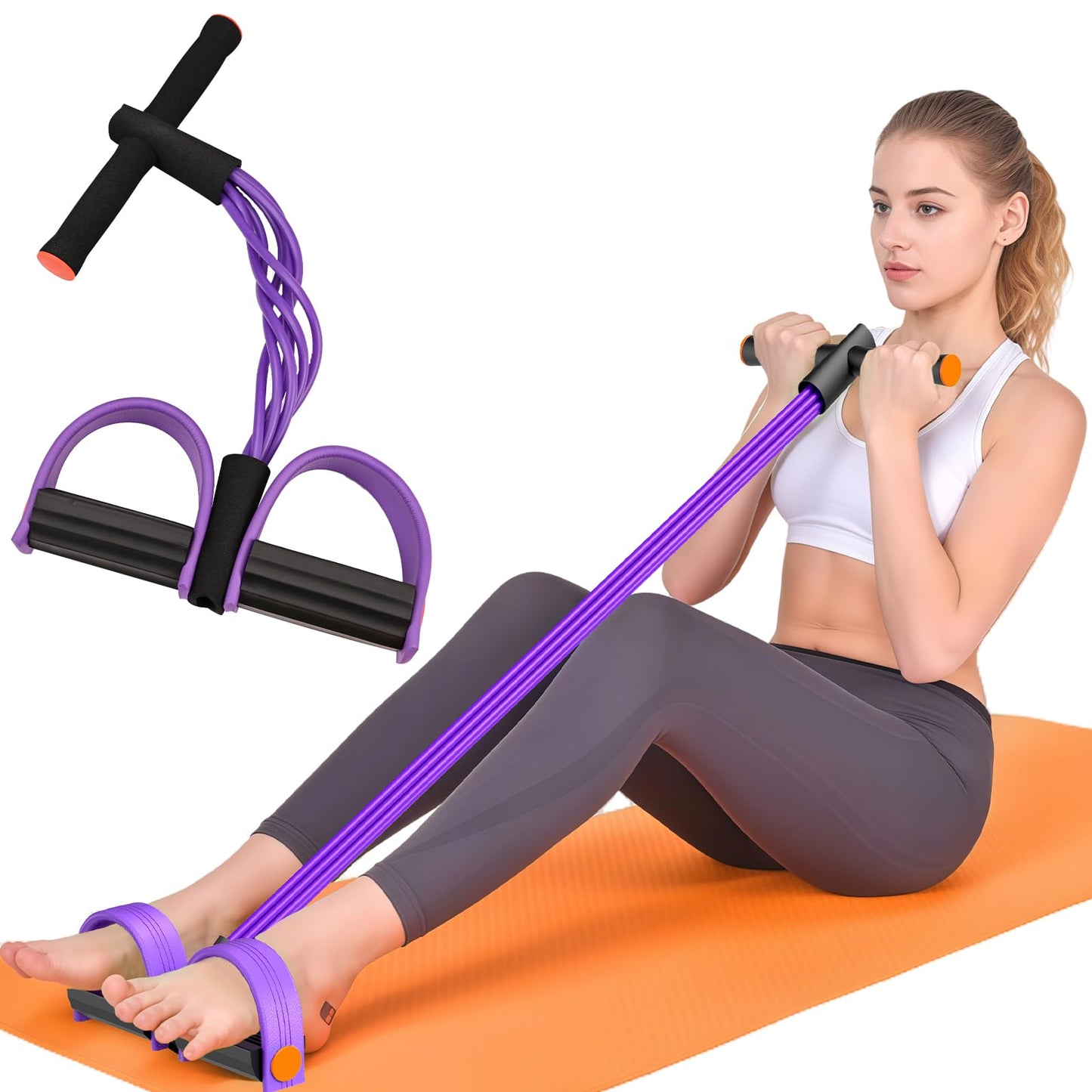 Resistance Bands with Handles, 6-Tube Elastic Pedal Resistance Band for Working Out, Durable Natural Rubber Exercise Bands, Multifunction Exercise Equipment for Abdomen, Waist, Arm, Leg Stretching